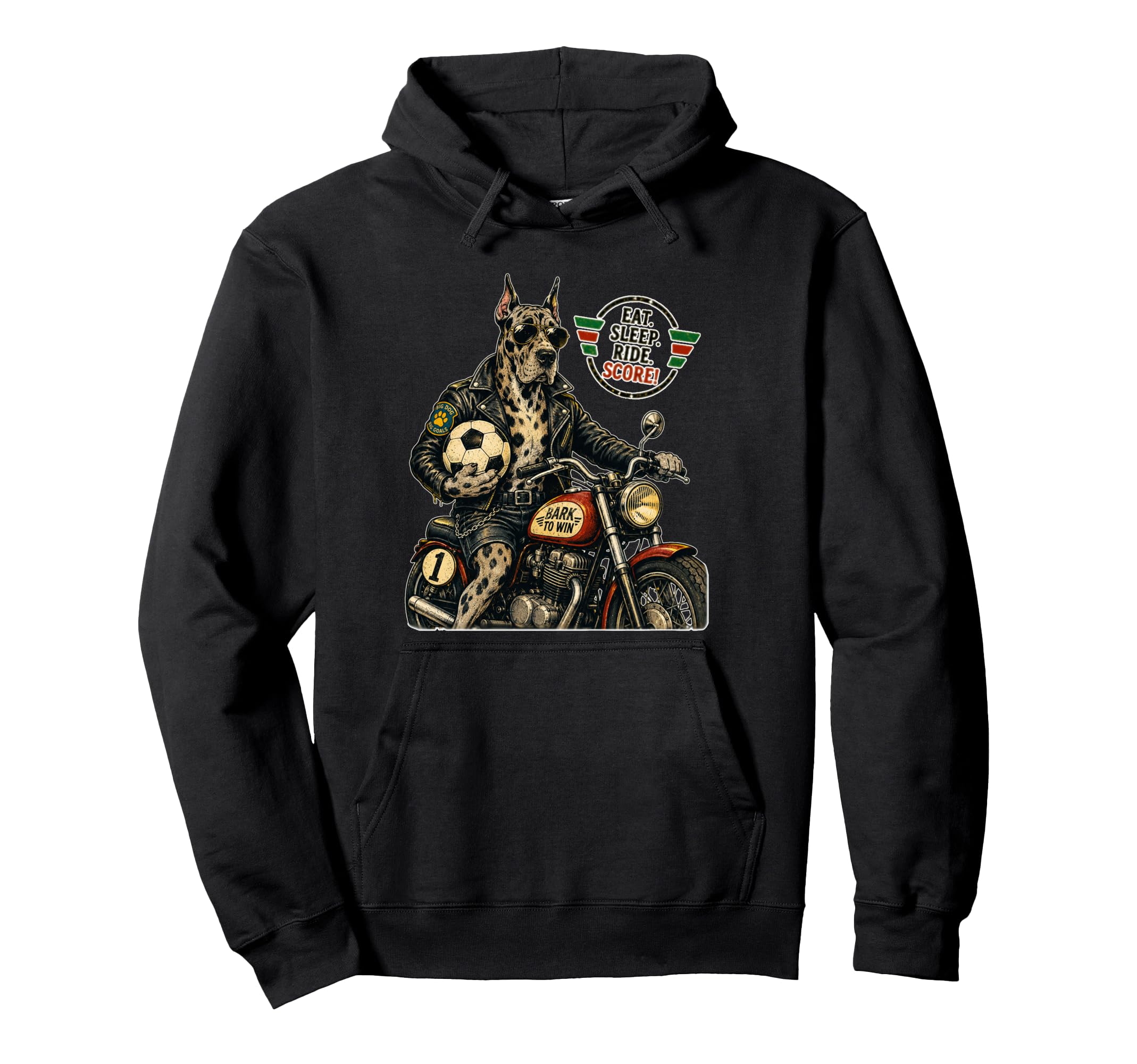 Great Dane Motorbike Love Footbal Soccer Hoodie - Graphic Print Unisex - T-Shirt, Sweatshirt, Hoodie