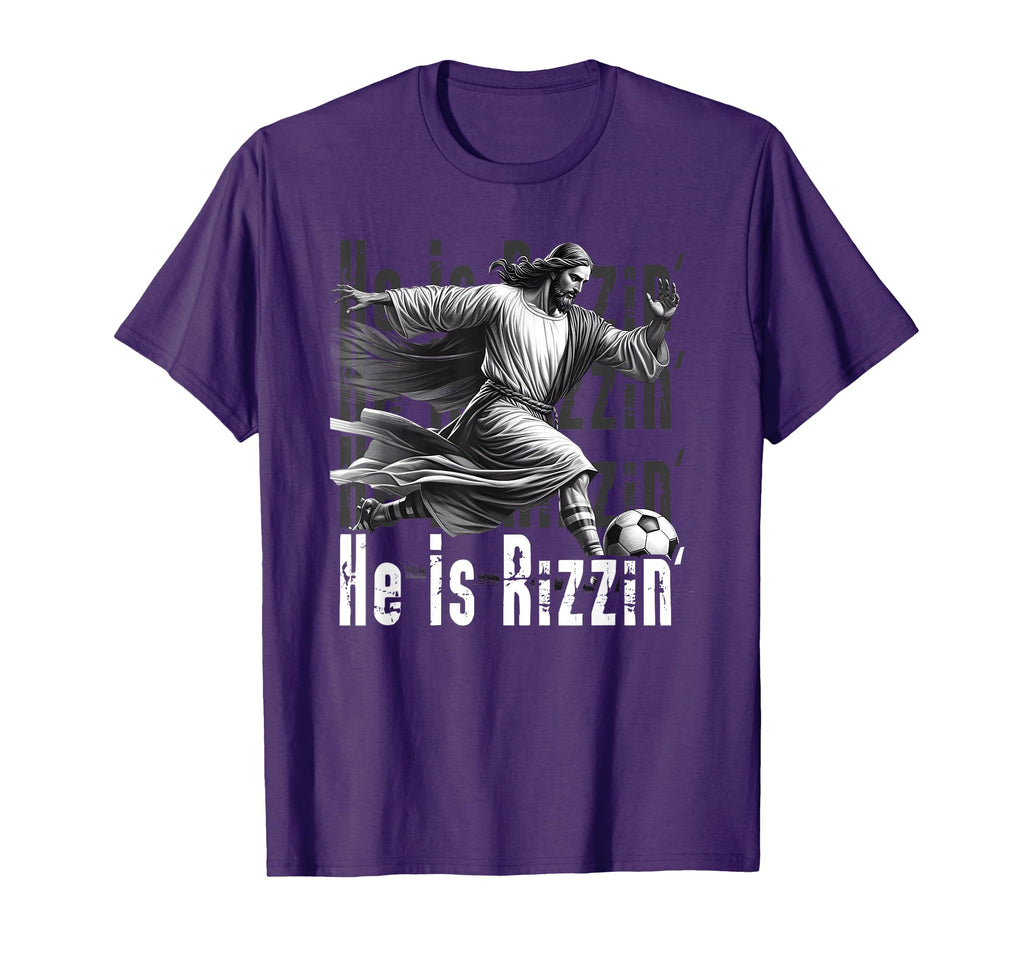 He Is Rizzin Jesus Playing Soccer Funny T-Shirt - Unique Graphic Men Women - T-Shirt, Sweatshirt, Hoodie