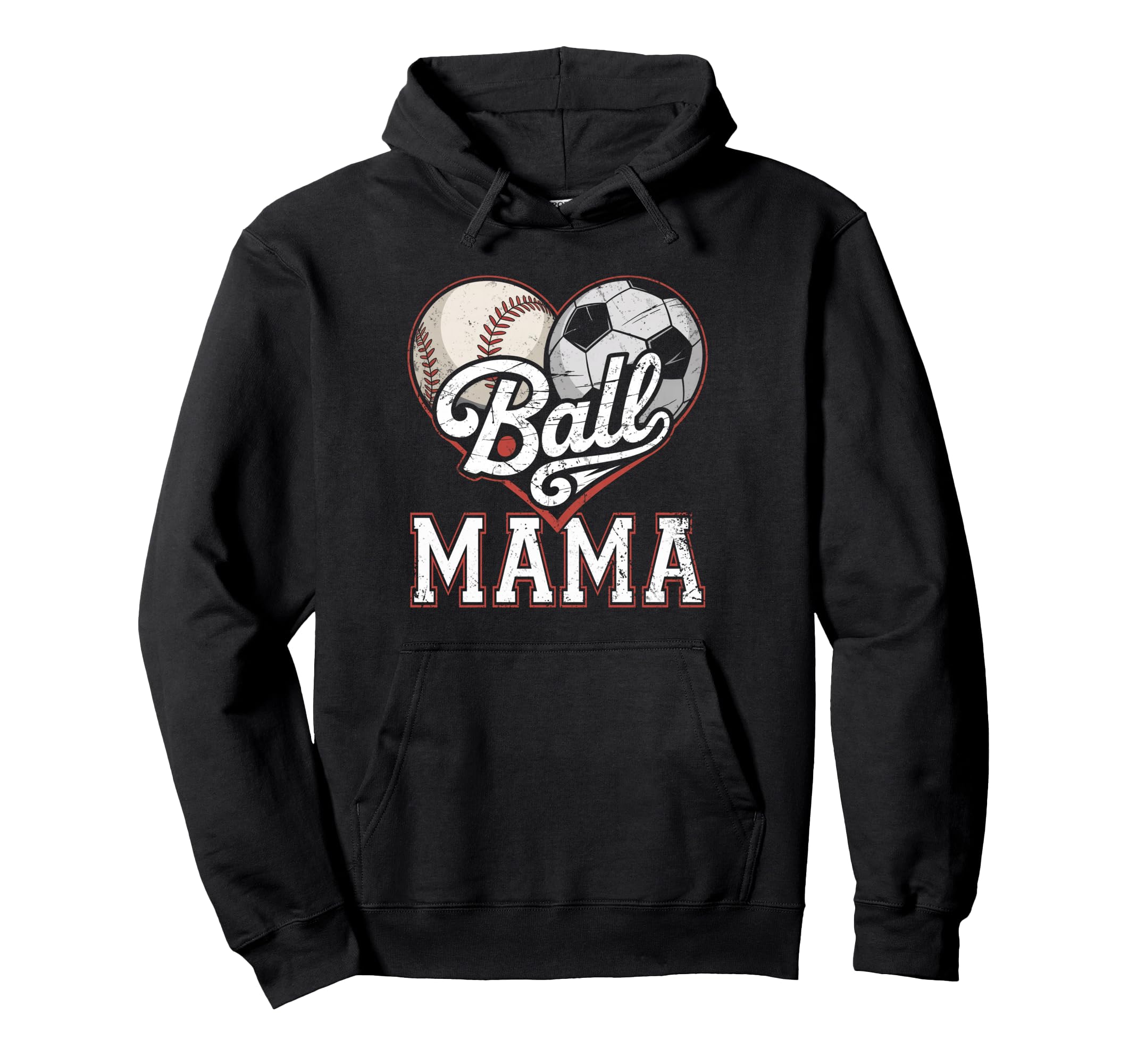 Ball Mama Baseball Soccer Heart Hoodie - Casual Everyday Wear Men Women - T-Shirt, Sweatshirt, Hoodie