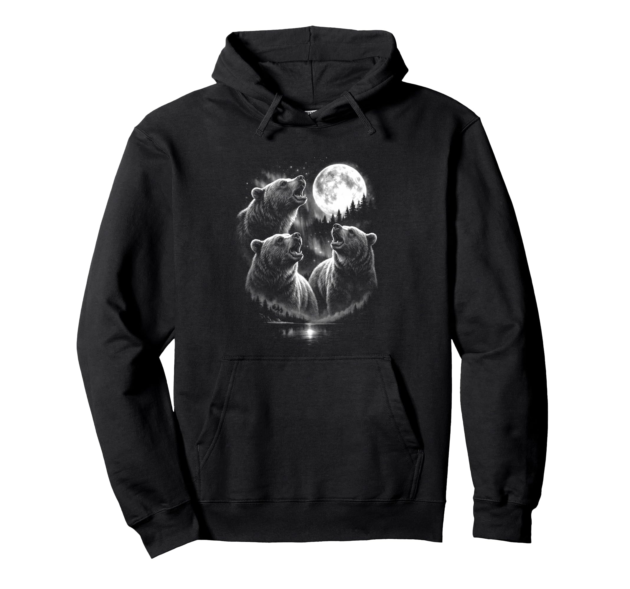 3 Howling Bear Moon Aurora Funny 80S Hoodie - Streetwear Style for Adults - T-Shirt, Sweatshirt, Hoodie