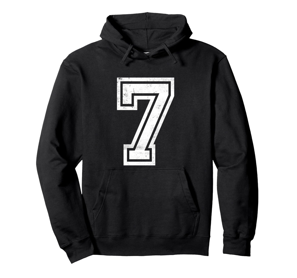 Number 7 Sport White Varsity Number Hoodie - Casual Everyday Wear Men Women - T-Shirt, Sweatshirt, Hoodie