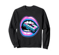 Nostalgic 80S Vibes Vibrant Lips And Sweatshirt - Novelty Apparel Unisex - T-Shirt, Sweatshirt, Hoodie