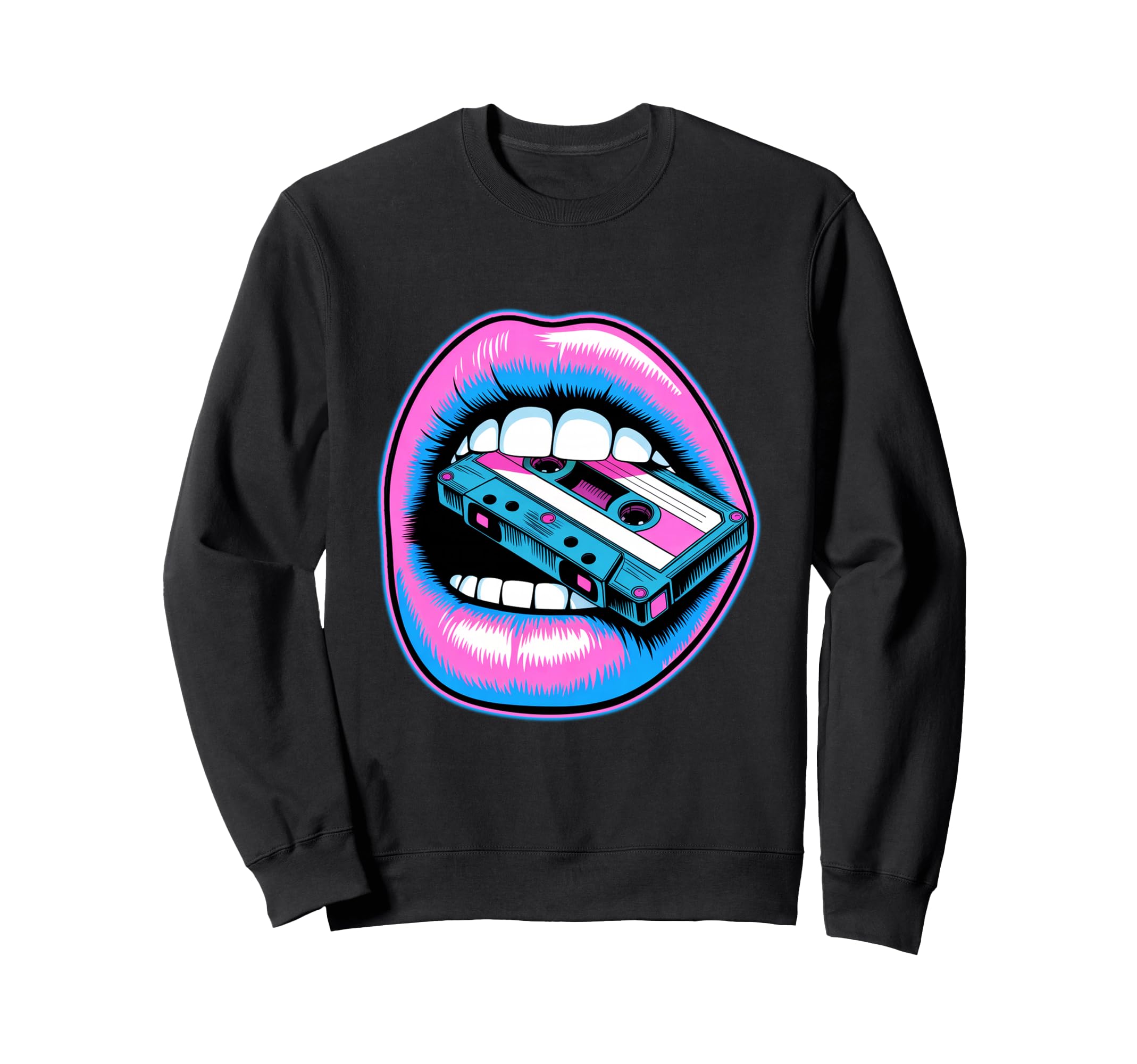 Nostalgic 80S Vibes Vibrant Lips And Sweatshirt - Novelty Apparel Unisex - T-Shirt, Sweatshirt, Hoodie