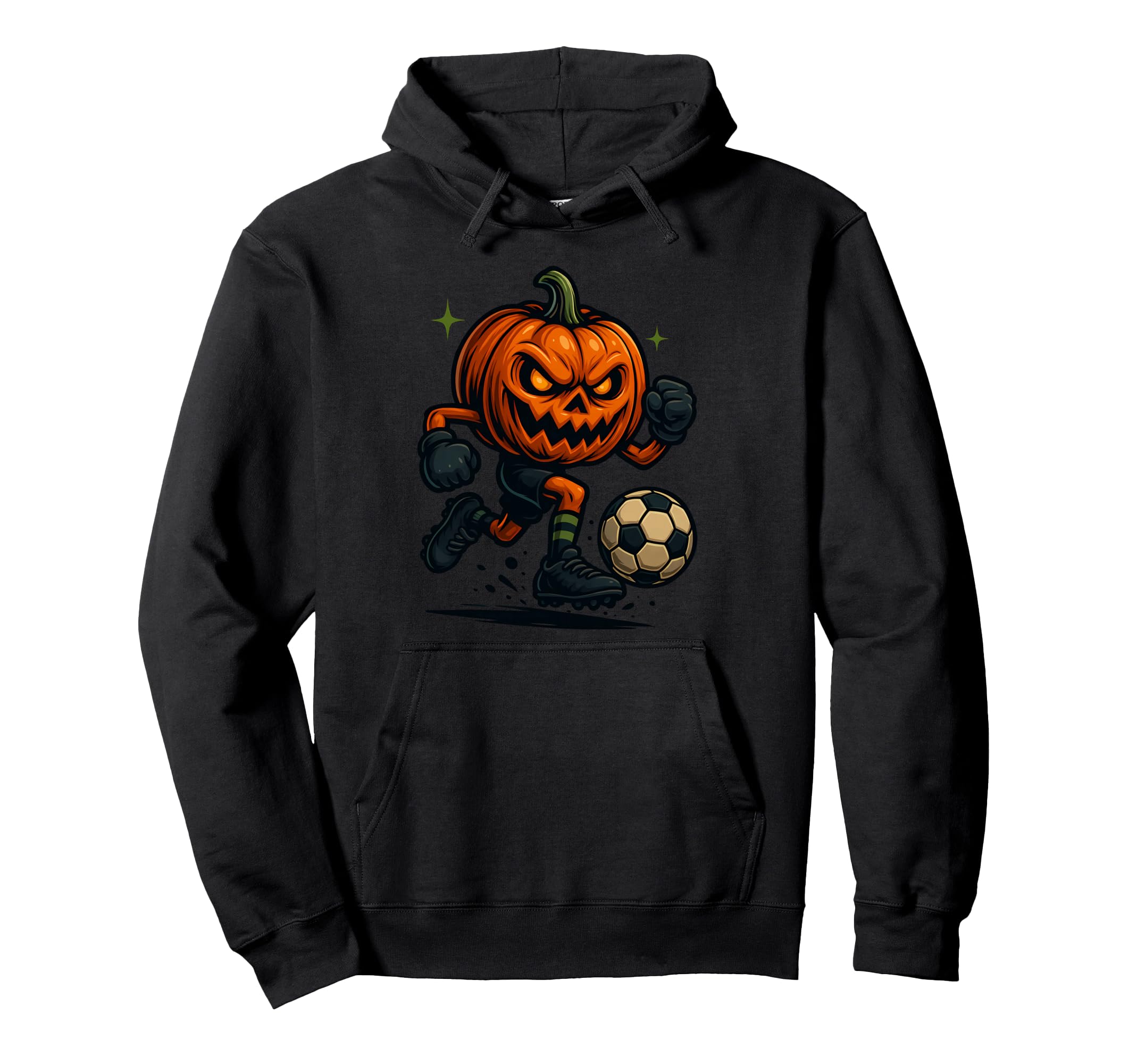 Halloween Scary Pumpkin Showing Soccer Hoodie - Unique Graphic for Adults - T-Shirt, Sweatshirt, Hoodie