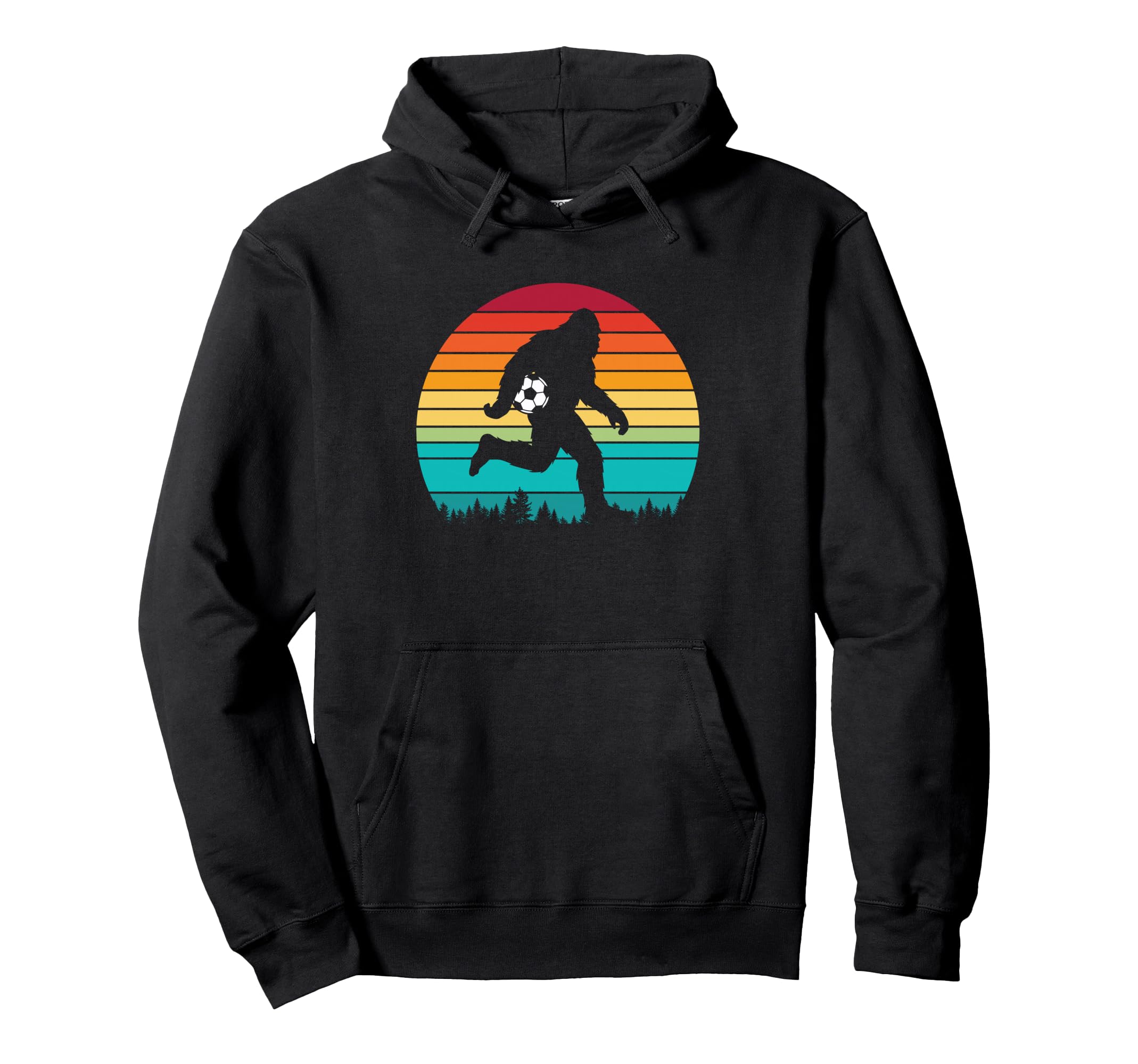 Bigfoot Sasquatch Playing Soccer Sunset Hoodie - Unique Graphic Men Women - T-Shirt, Sweatshirt, Hoodie