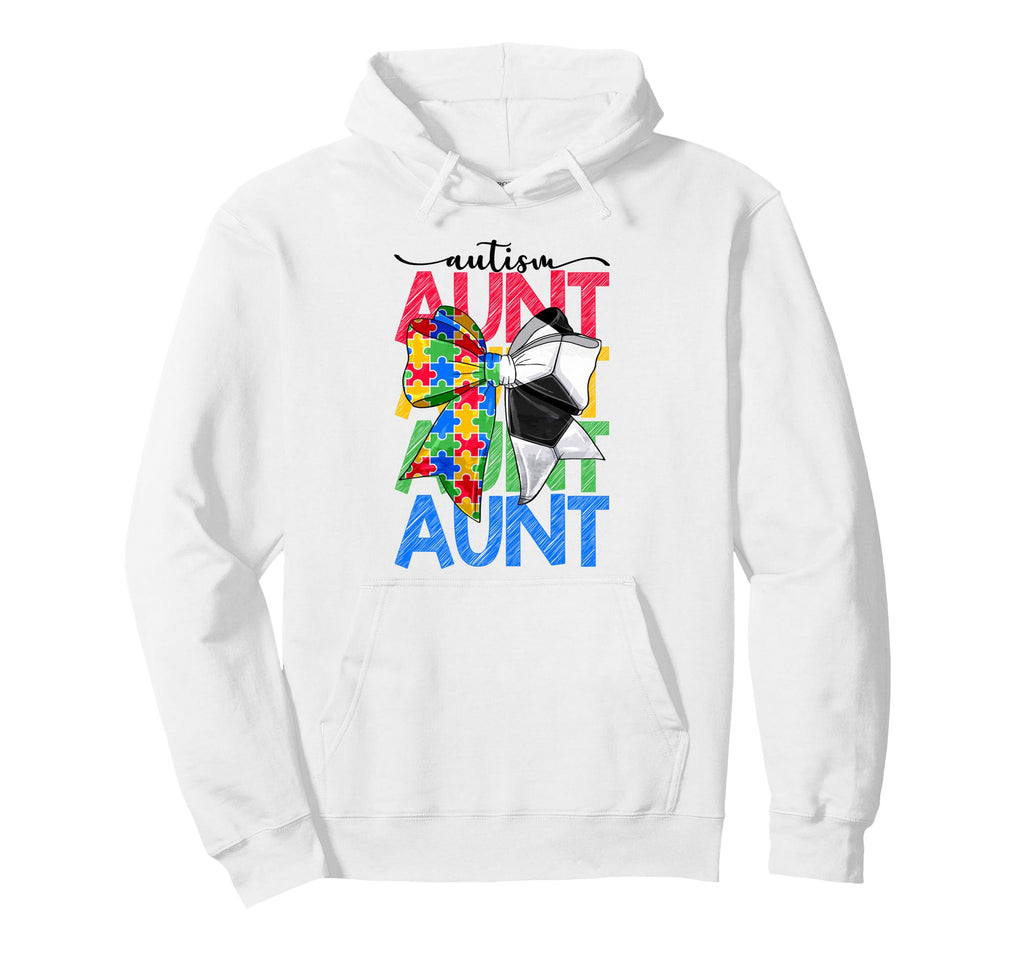 Autism Aunt Autism Awareness Coquette Bow Hoodie - Unique Graphic Unisex - T-Shirt, Sweatshirt, Hoodie