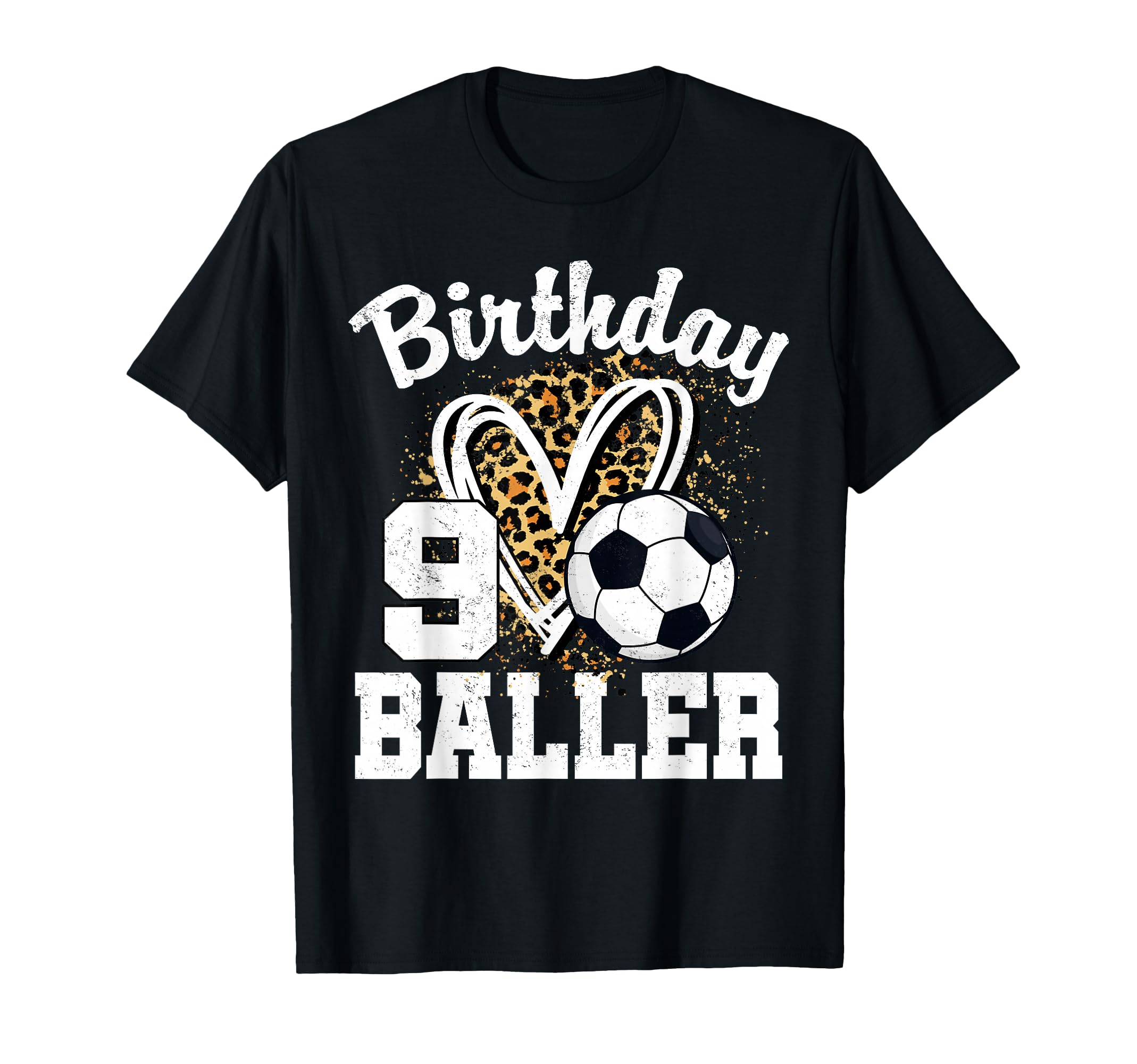 9Th Birthday Soccer Ball Leopard Heart T-Shirt - Trendy Graphic for Adults - T-Shirt, Sweatshirt, Hoodie