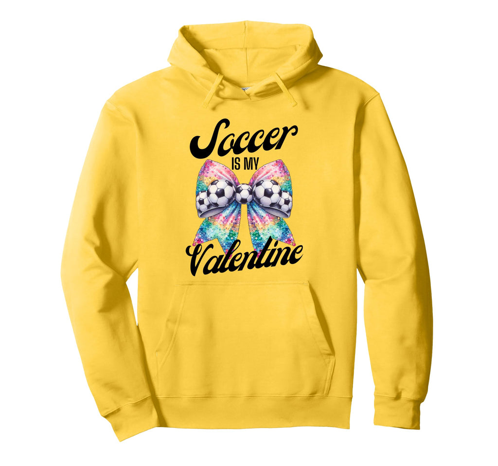 Soccer Is My Valentine Coquette Bow Hoodie - Graphic Print Unisex - T-Shirt, Sweatshirt, Hoodie