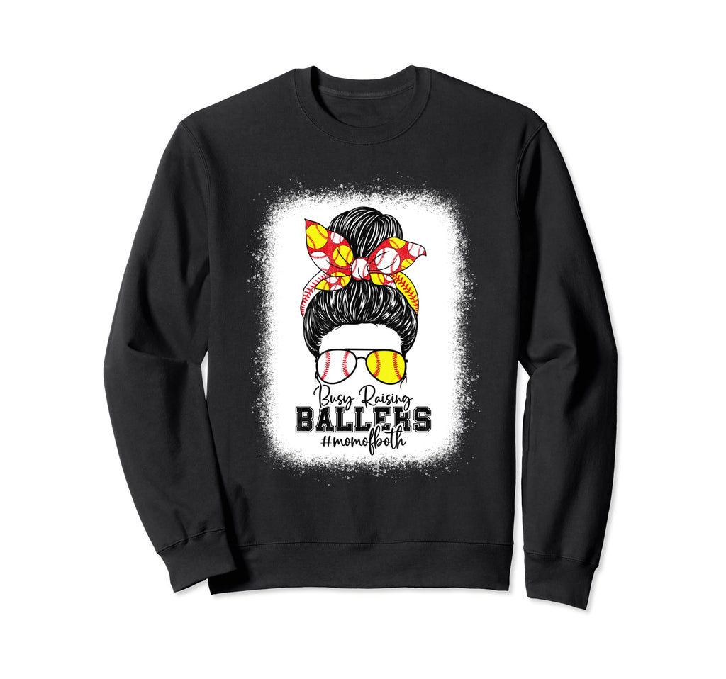 Busy Raising Ballers Softball Funny Sweatshirt - Graphic Print Unisex - T-Shirt, Sweatshirt, Hoodie