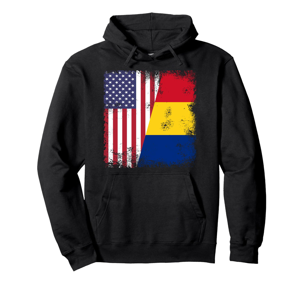 Half Romanian Flag Romania Usa Gift Hoodie - Streetwear Style for Adults - T-Shirt, Sweatshirt, Hoodie