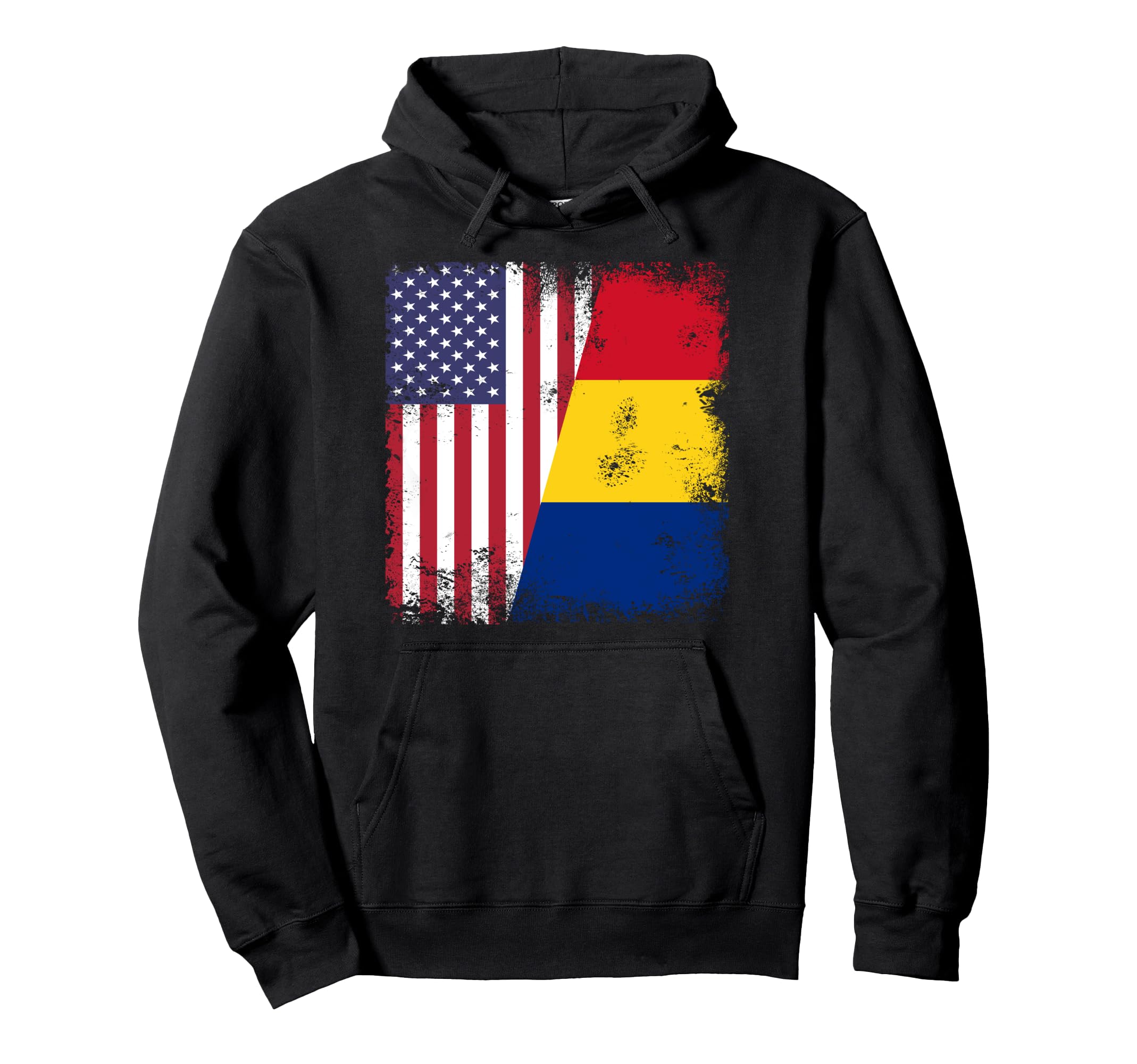 Half Romanian Flag Romania Usa Gift Hoodie - Streetwear Style for Adults - T-Shirt, Sweatshirt, Hoodie