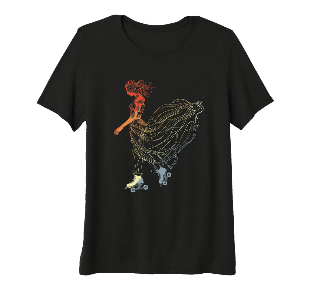 Womens Roller Skating Sketch Tri Blend T-Shirt - Unique Graphic for Adults - T-Shirt, Sweatshirt, Hoodie