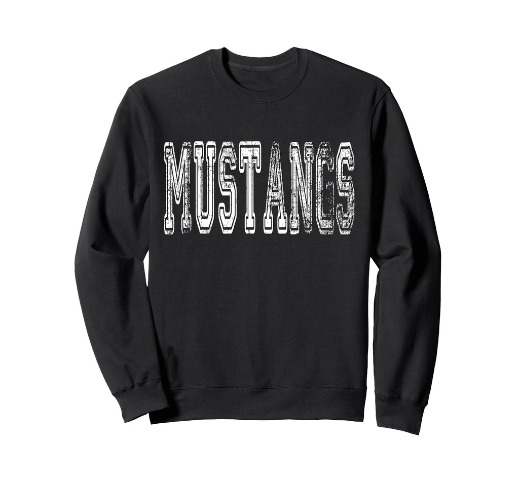 Mustangs Mascot Distressed School Sweatshirt - Minimalist Print Men Women - T-Shirt, Sweatshirt, Hoodie