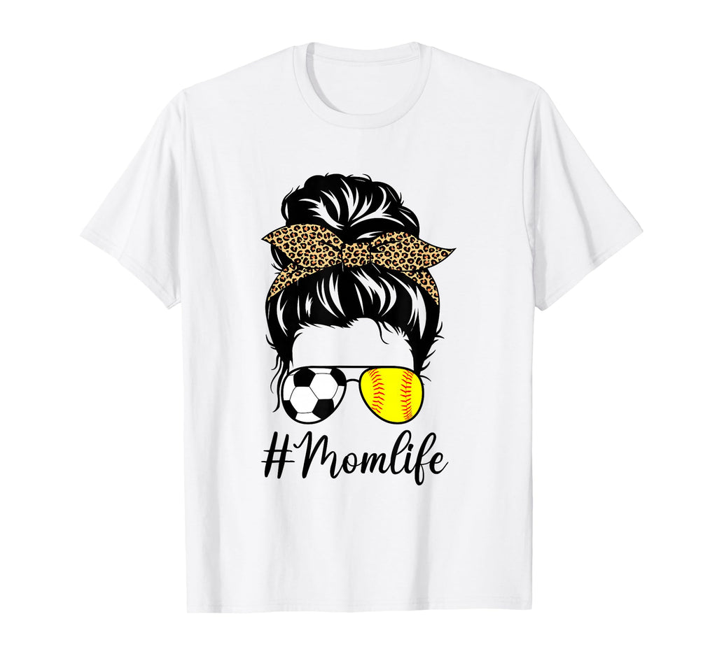 Soccer And Softball Mom Life Messy Bun T-Shirt - Minimalist Print Unisex - T-Shirt, Sweatshirt, Hoodie
