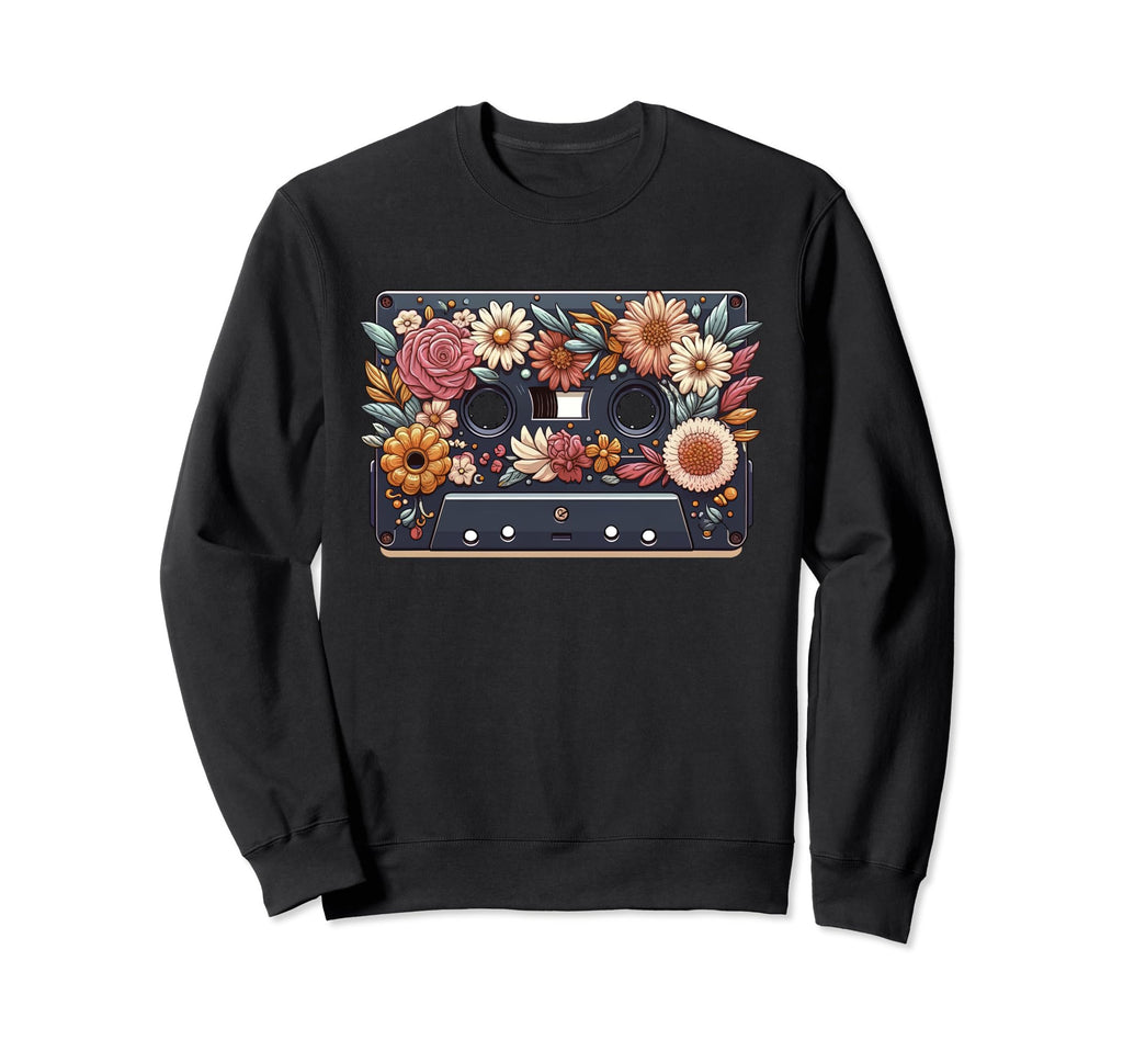 80S Cassette Tape Boho Flower Sweatshirt - Unique Graphic Men Women - T-Shirt, Sweatshirt, Hoodie