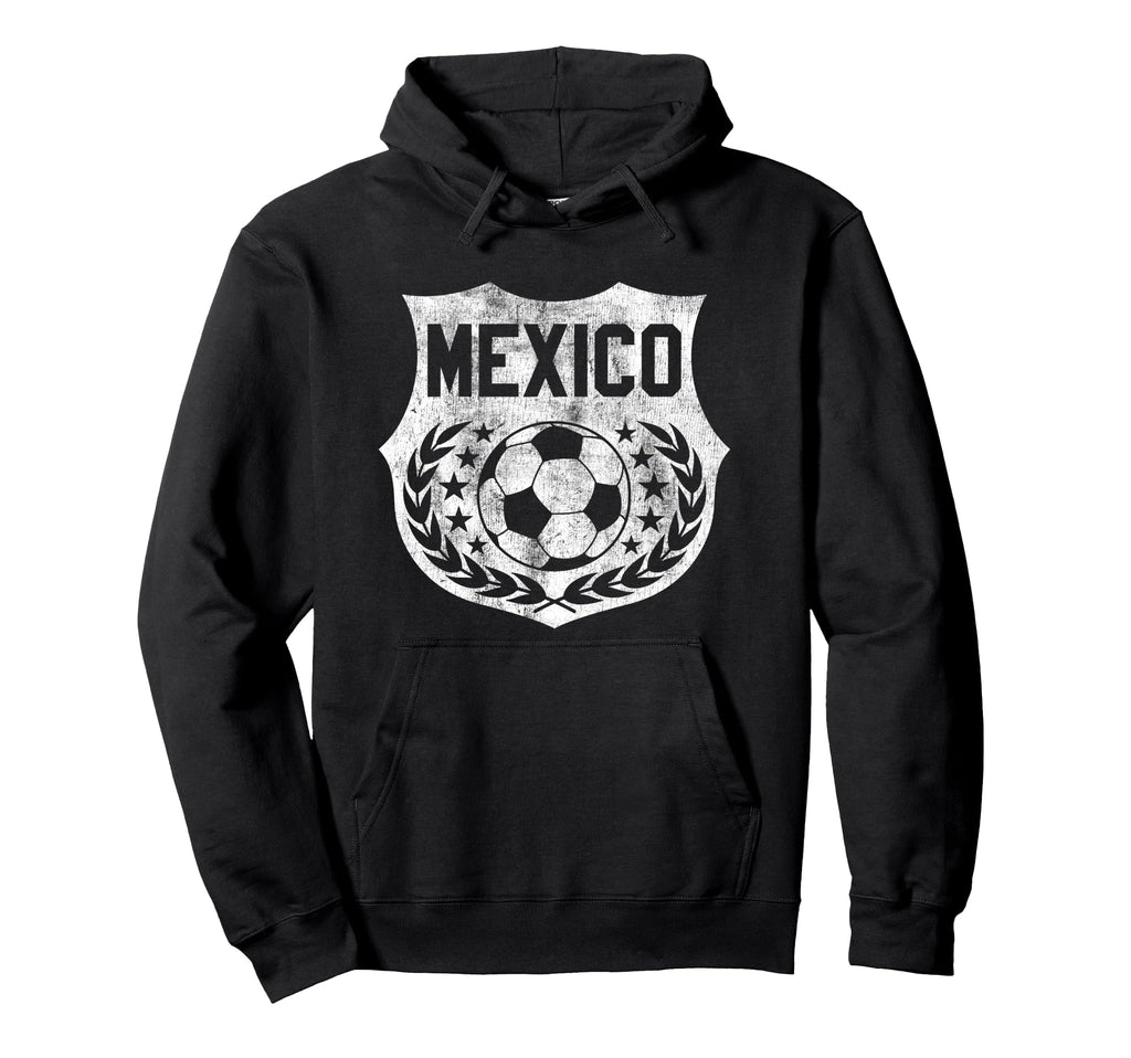 Mexico Soccer Distressed Shield Badge Hoodie - Trendy Graphic Unisex - T-Shirt, Sweatshirt, Hoodie