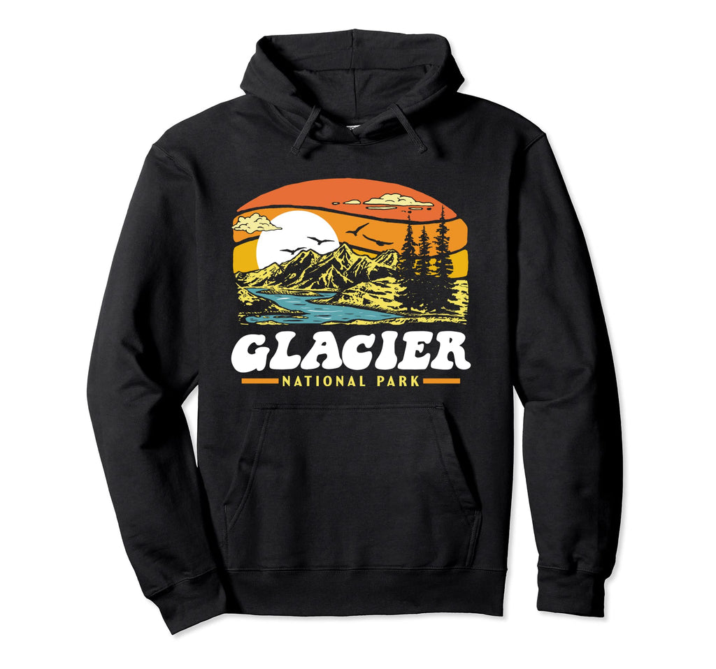 Glacier National Park 80S Mountains Sun Hoodie - Unique Graphic for Adults - T-Shirt, Sweatshirt, Hoodie