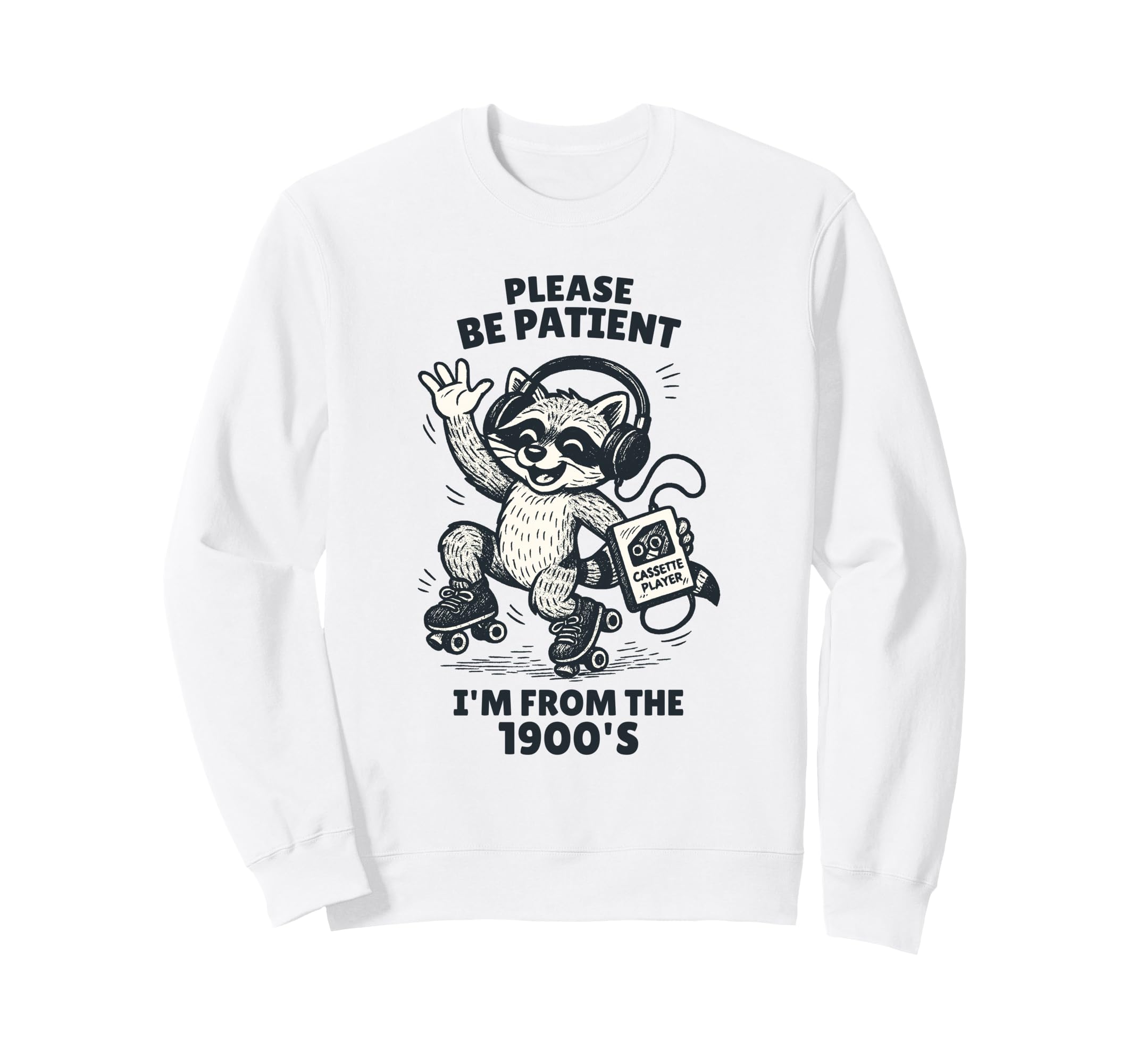 1900S Raccoon Roller Skater Sweatshirt - Novelty Apparel for Adults - T-Shirt, Sweatshirt, Hoodie