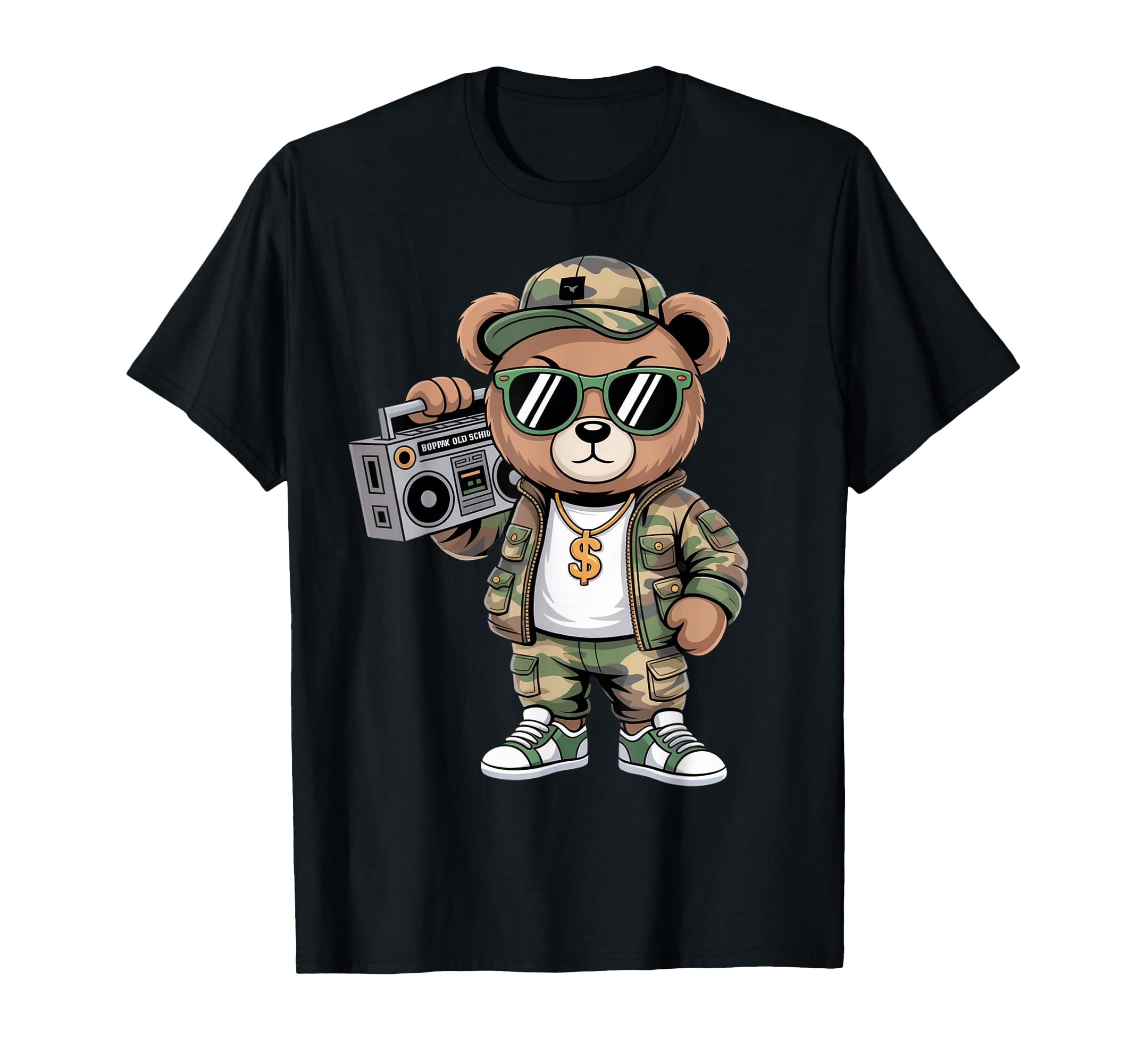 Camouflage Rapper Teddy Bear Camo 80S T-Shirt - Unique Graphic for Adults - T-Shirt, Sweatshirt, Hoodie
