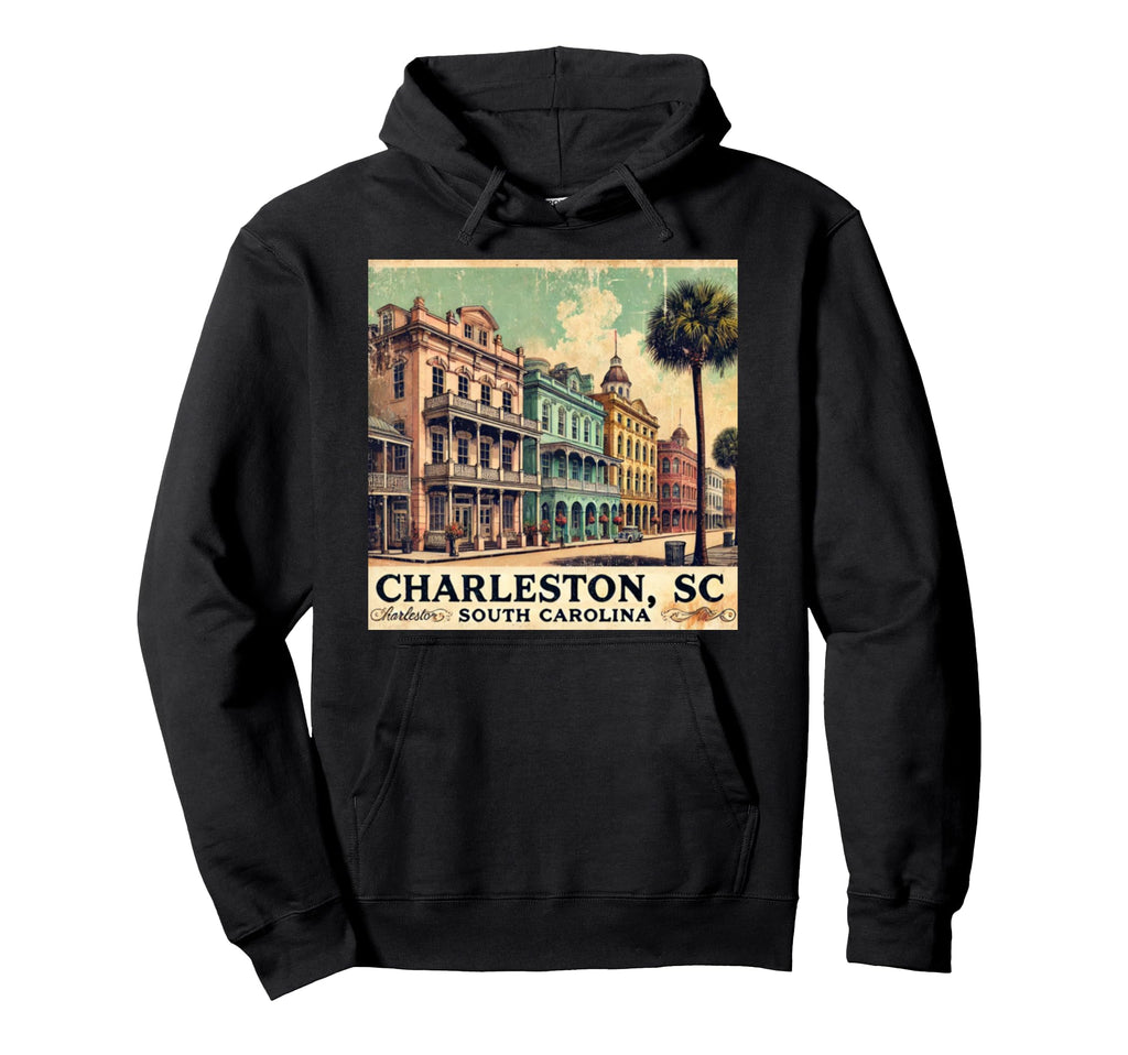 Charleston Sc Postcard Rainbow Row Hoodie - Casual Everyday Wear for Adults - T-Shirt, Sweatshirt, Hoodie