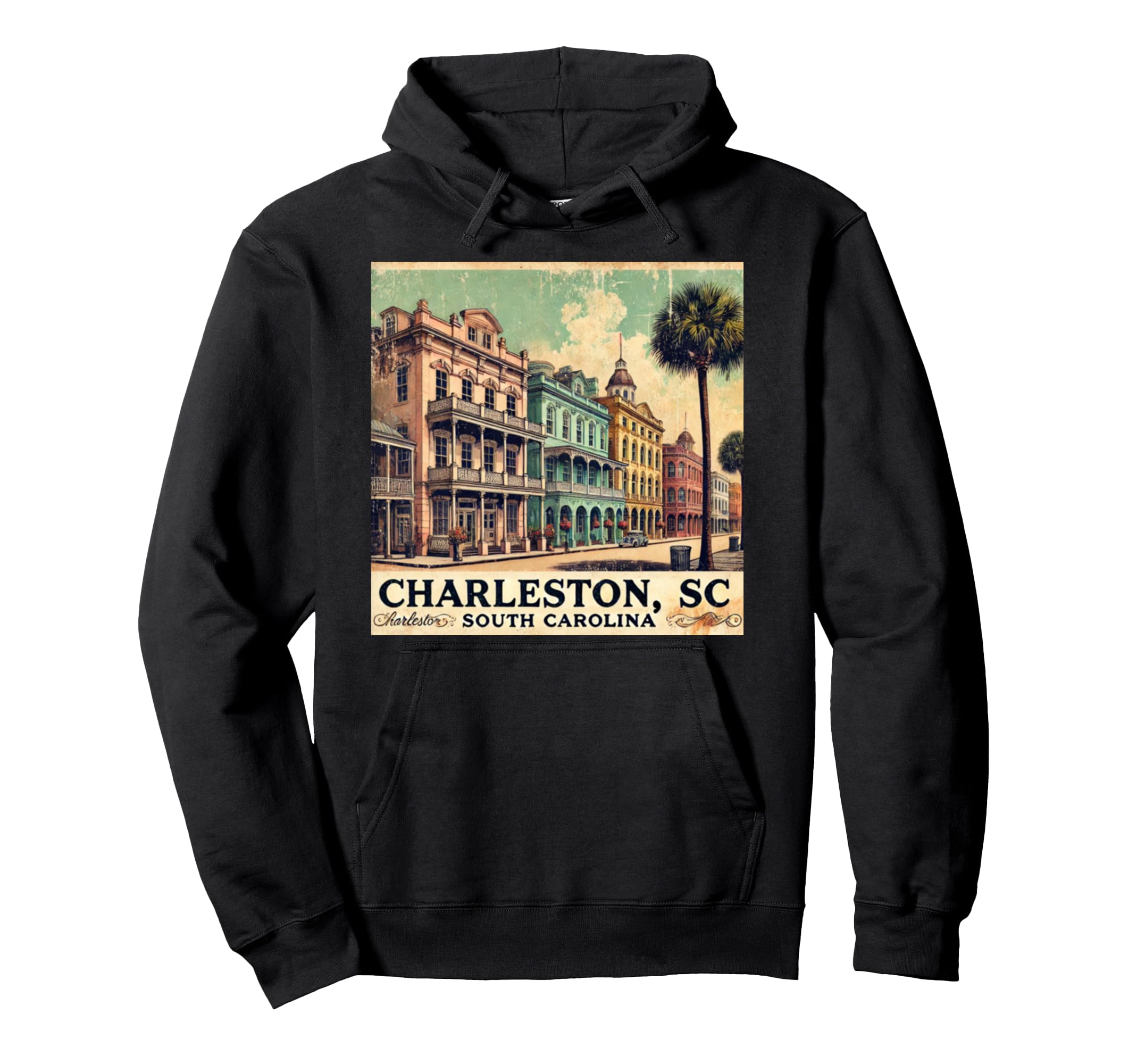 Charleston Sc Postcard Rainbow Row Hoodie - Casual Everyday Wear for Adults - T-Shirt, Sweatshirt, Hoodie