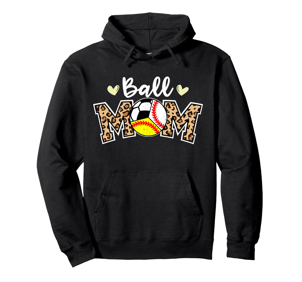 Ball Mom Leopard Baseball Softball Hoodie - Trendy Graphic Men Women - T-Shirt, Sweatshirt, Hoodie