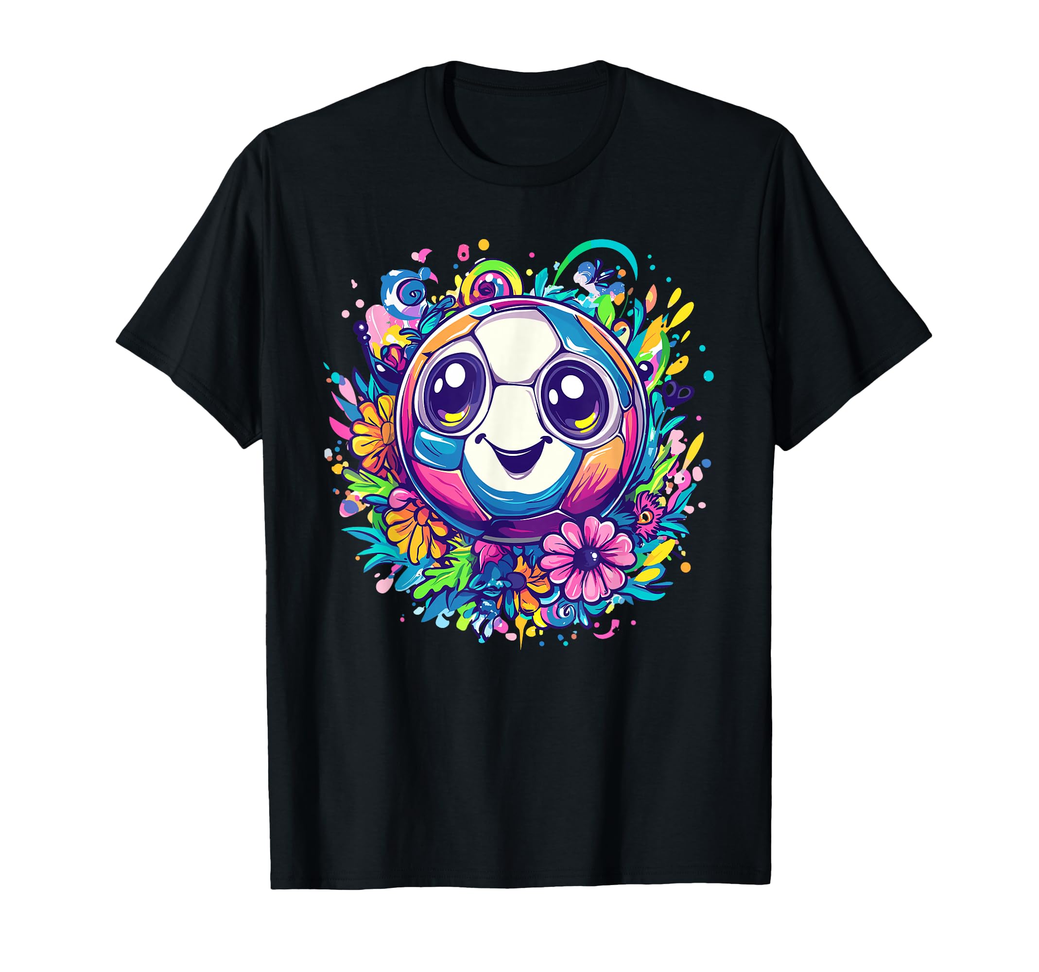 Smiling Soccer Ball Flowers Sports T-Shirt - Aesthetic Graphic Men Women - T-Shirt, Sweatshirt, Hoodie