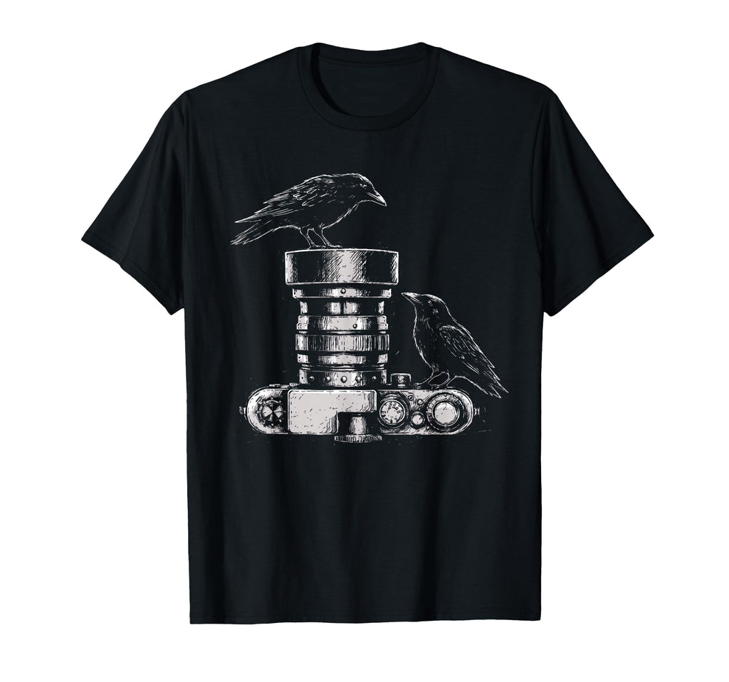 Photographer Raven Camera Lens Sketch T-Shirt - Custom Art Print Men Women - T-Shirt, Sweatshirt, Hoodie