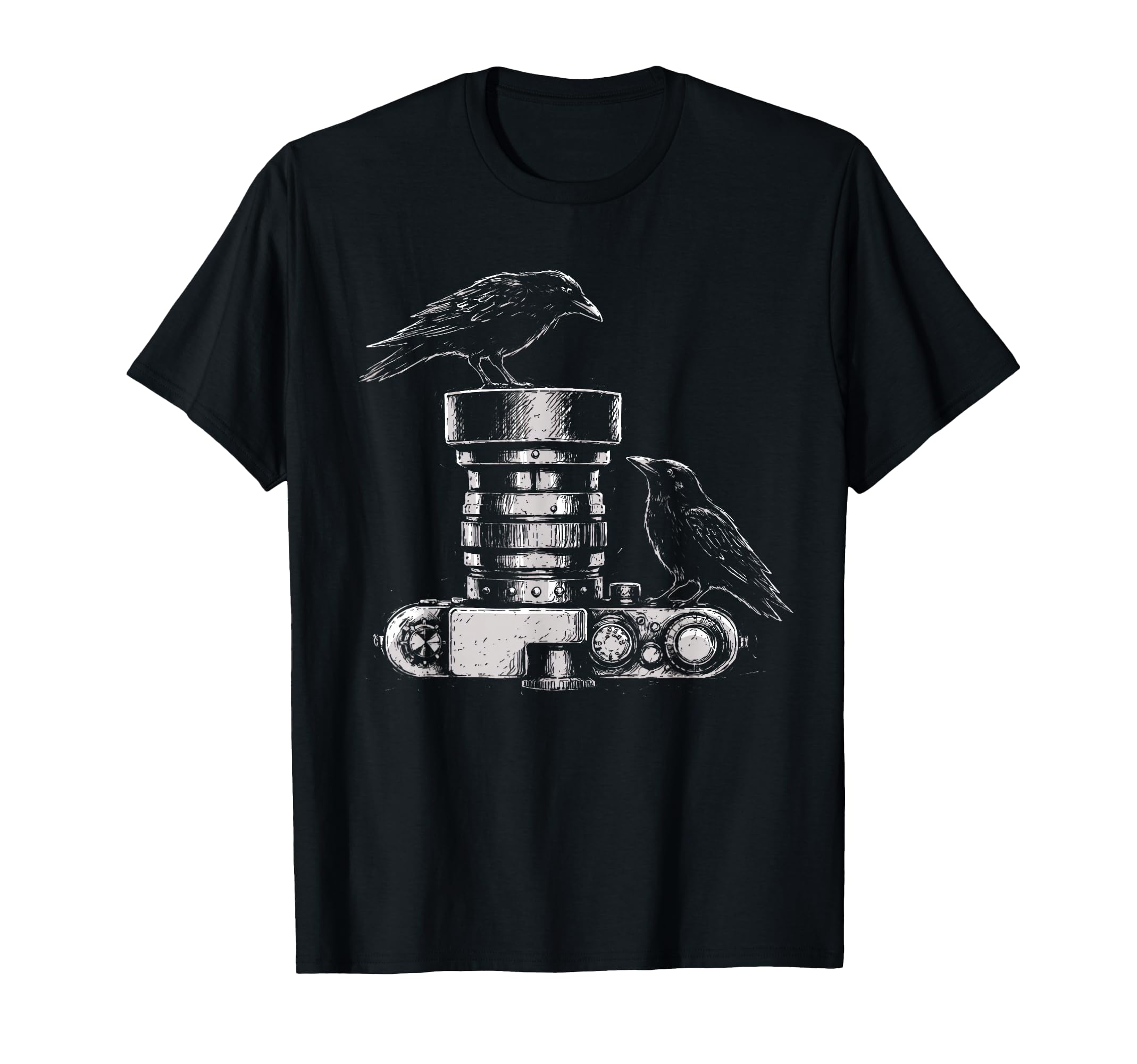 Photographer Raven Camera Lens Sketch T-Shirt - Custom Art Print Men Women - T-Shirt, Sweatshirt, Hoodie