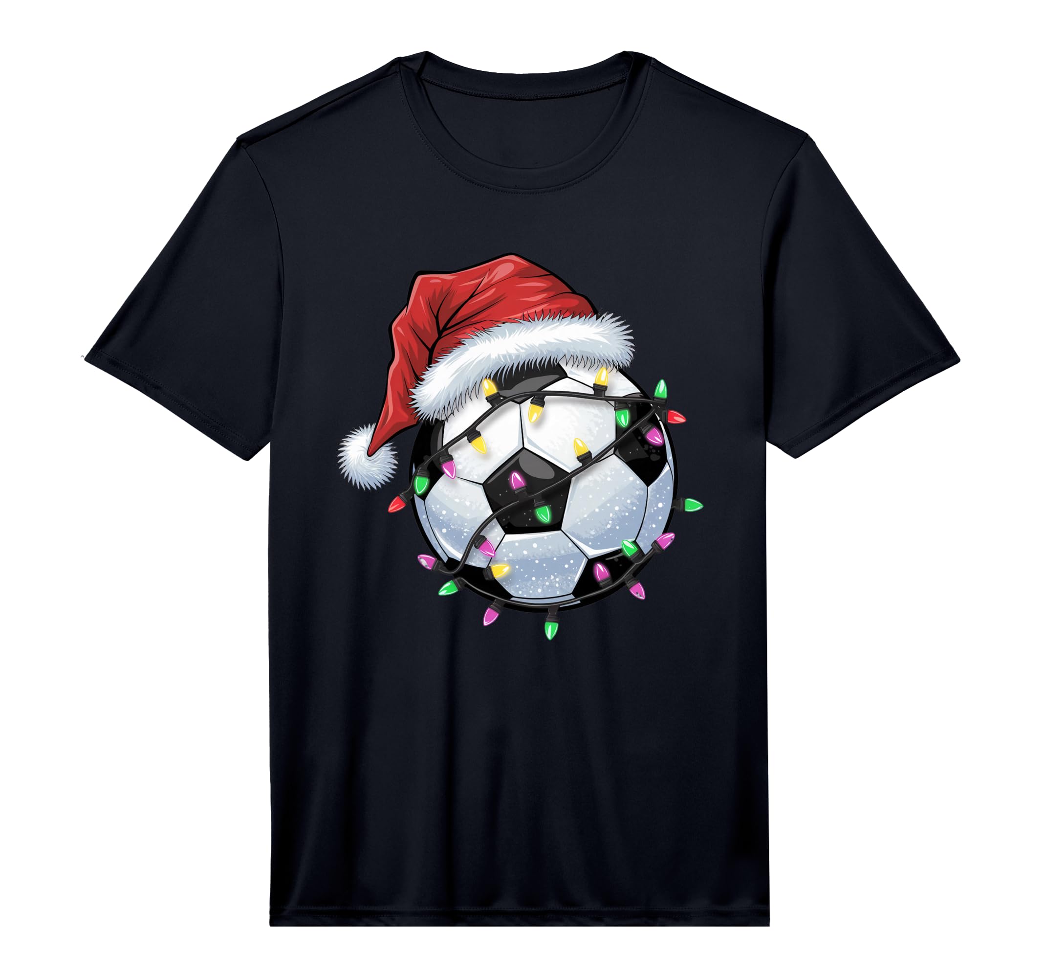 Soccer Santa Hat Lights Holiday T-Shirt - Trendy Graphic for Adults - T-Shirt, Sweatshirt, Hoodie