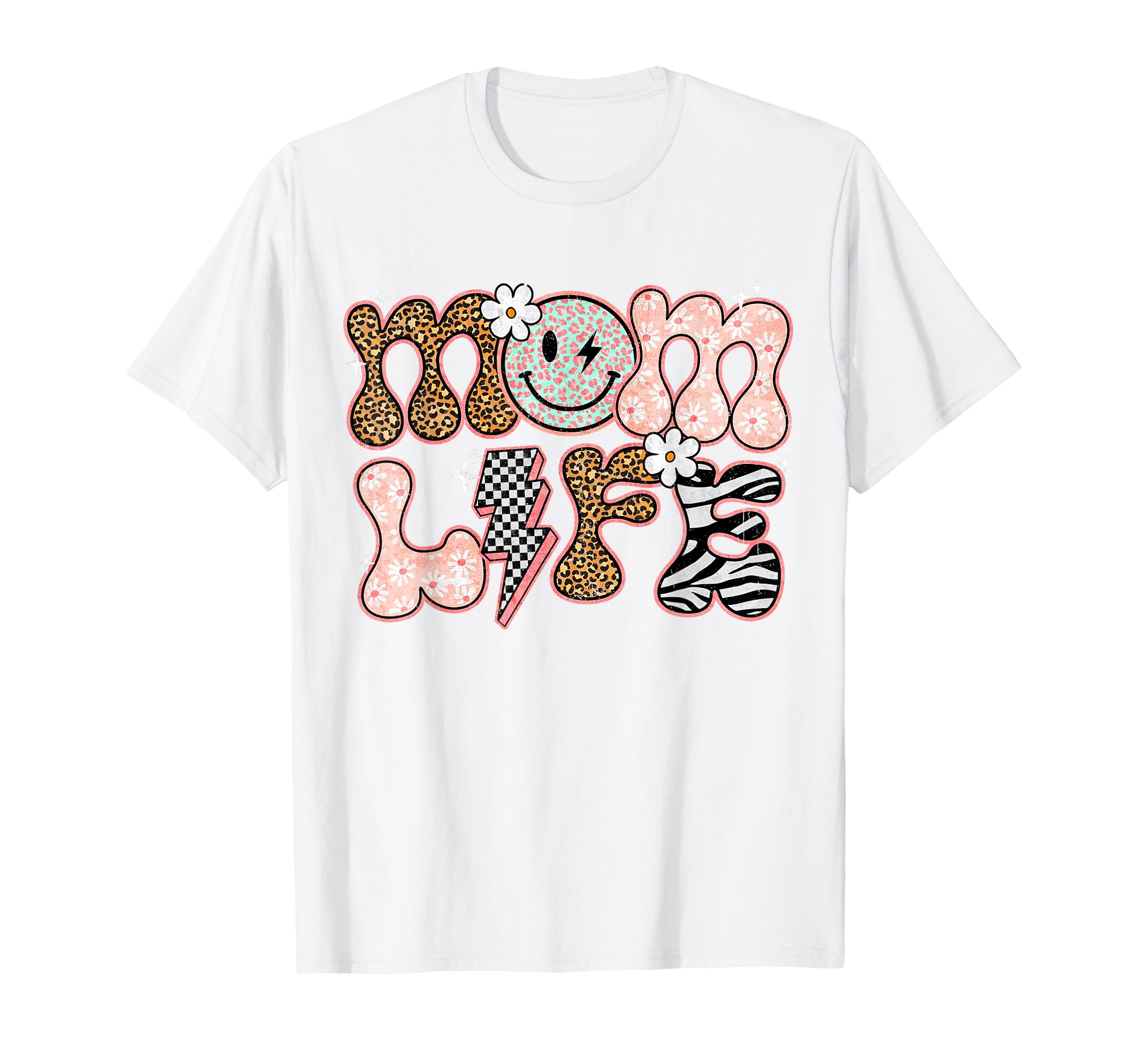Mom Life Floral Groovy Smile Leopard T-Shirt - Fun Novelty Design Unisex - T-Shirt, Sweatshirt, Hoodie