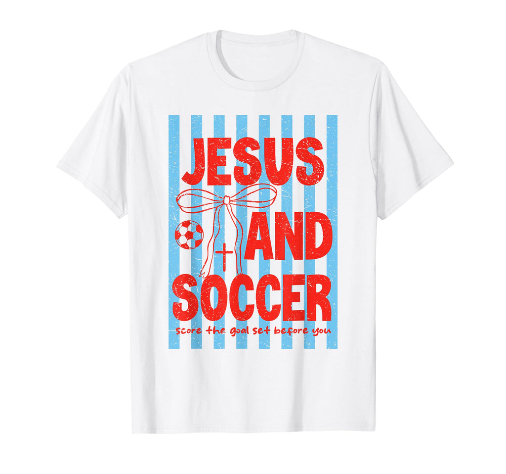 Preepy Jesus And Soccer Reglious T-Shirt - Minimalist Print for Adults - T-Shirt, Sweatshirt, Hoodie