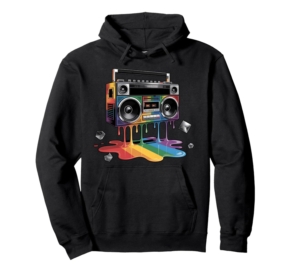 Rainbow Dripping Paint Boombox Oldschool 80S Hoodie - Graphic Print Unisex - T-Shirt, Sweatshirt, Hoodie