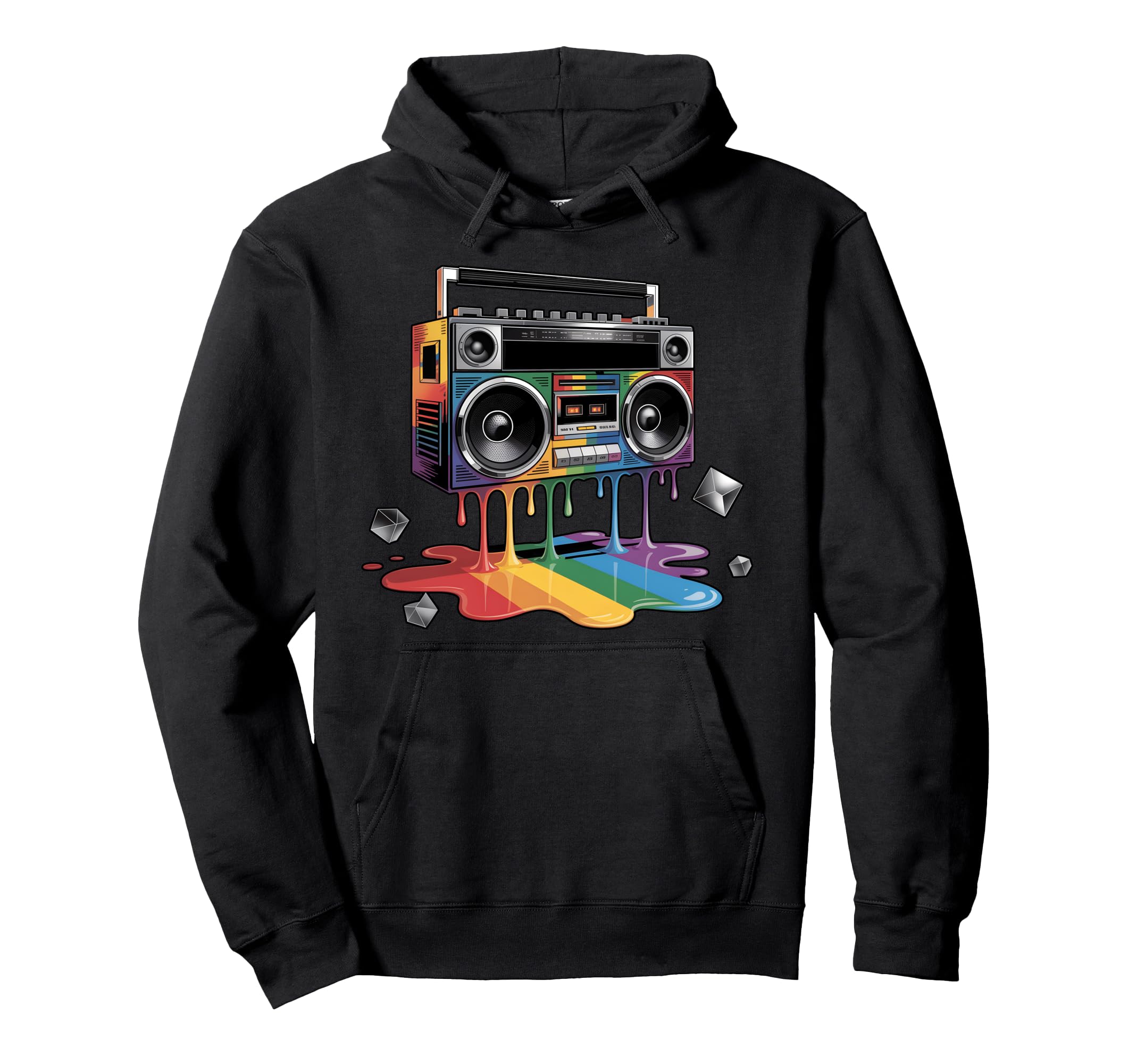 Rainbow Dripping Paint Boombox Oldschool 80S Hoodie - Graphic Print Unisex - T-Shirt, Sweatshirt, Hoodie