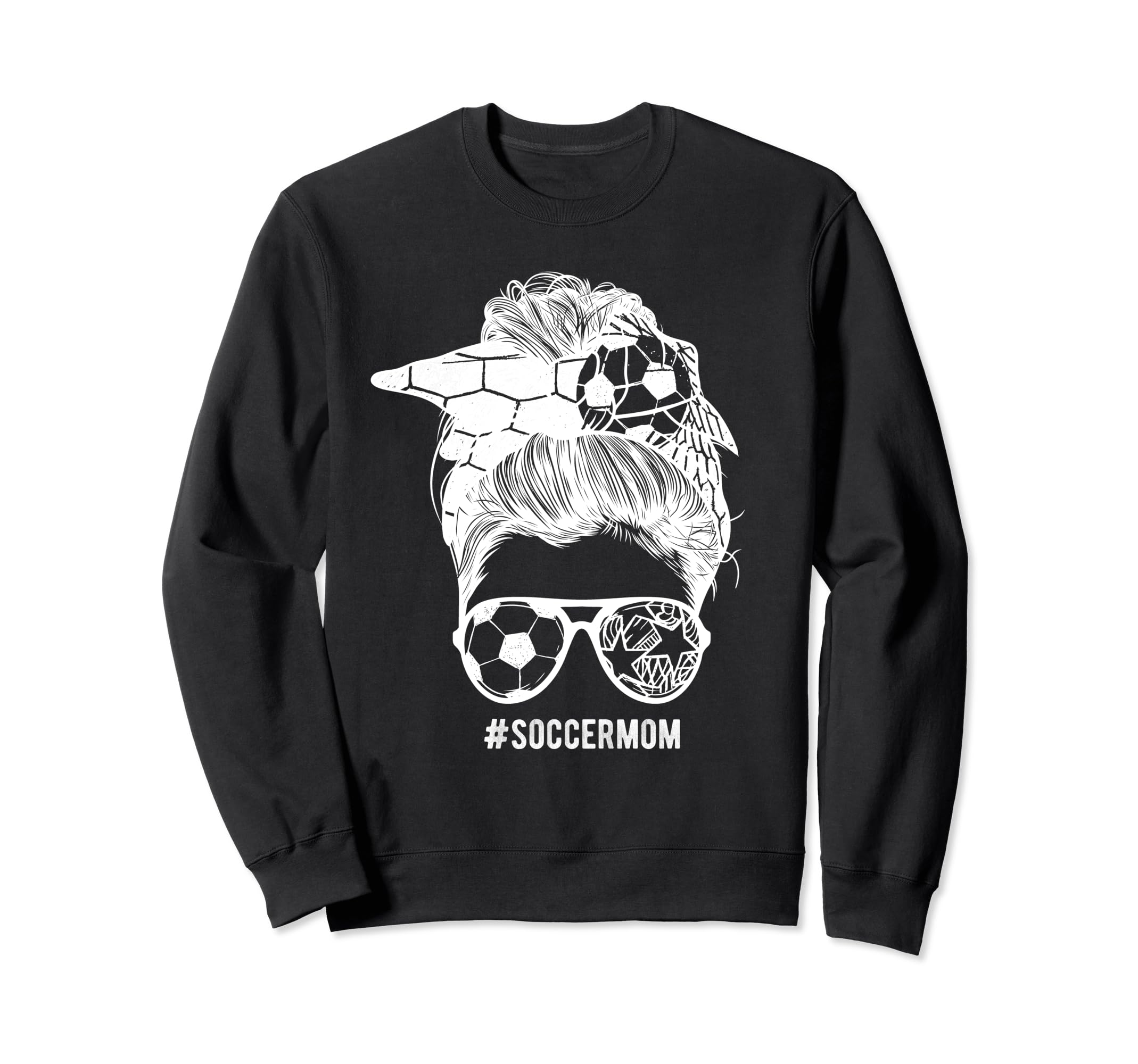 Soccer Mom Messy Bun Hair Soccer Sweatshirt - Unique Graphic Men Women - T-Shirt, Sweatshirt, Hoodie