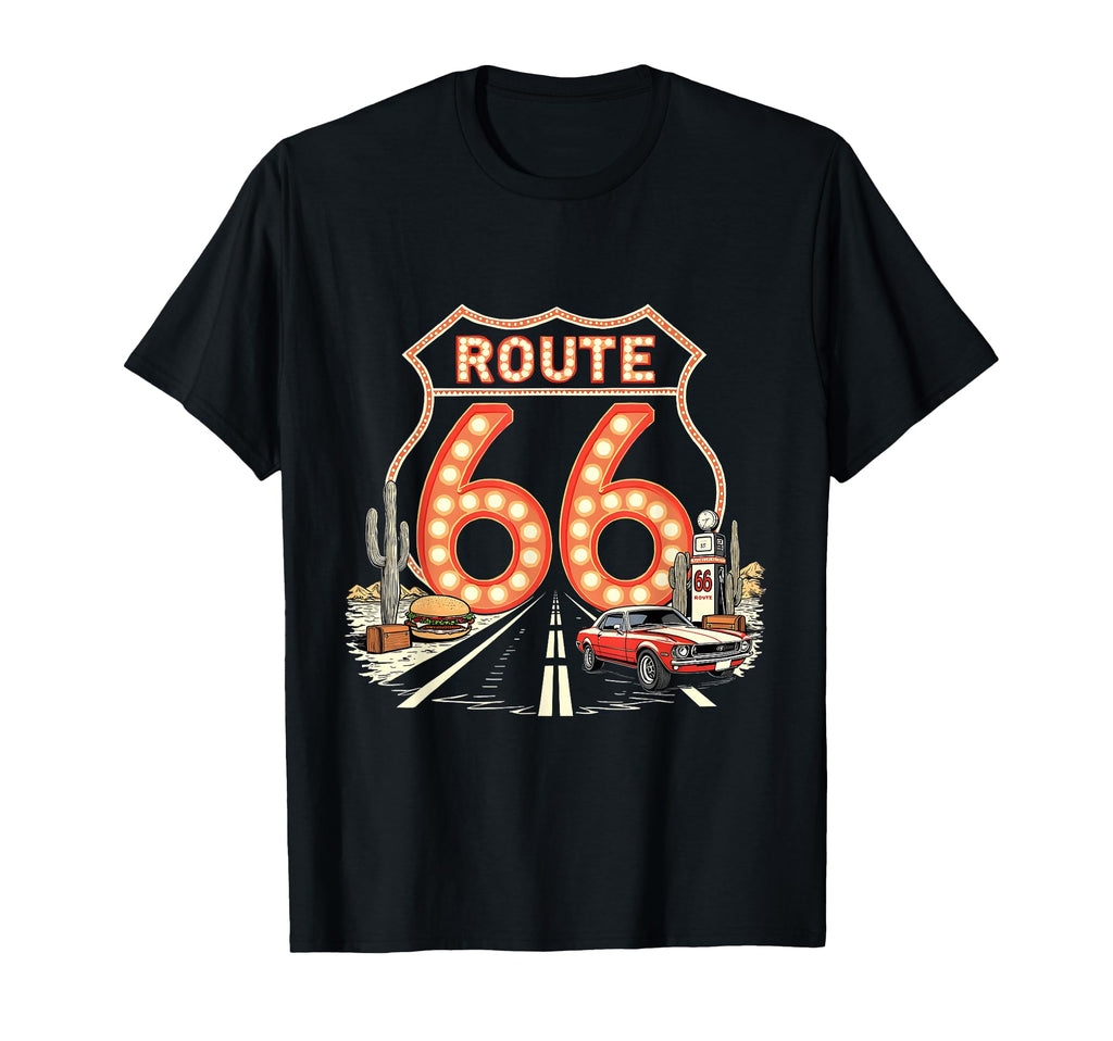 Road Trip 66 Lights Muscle Car T-Shirt - Streetwear Style Unisex - T-Shirt, Sweatshirt, Hoodie