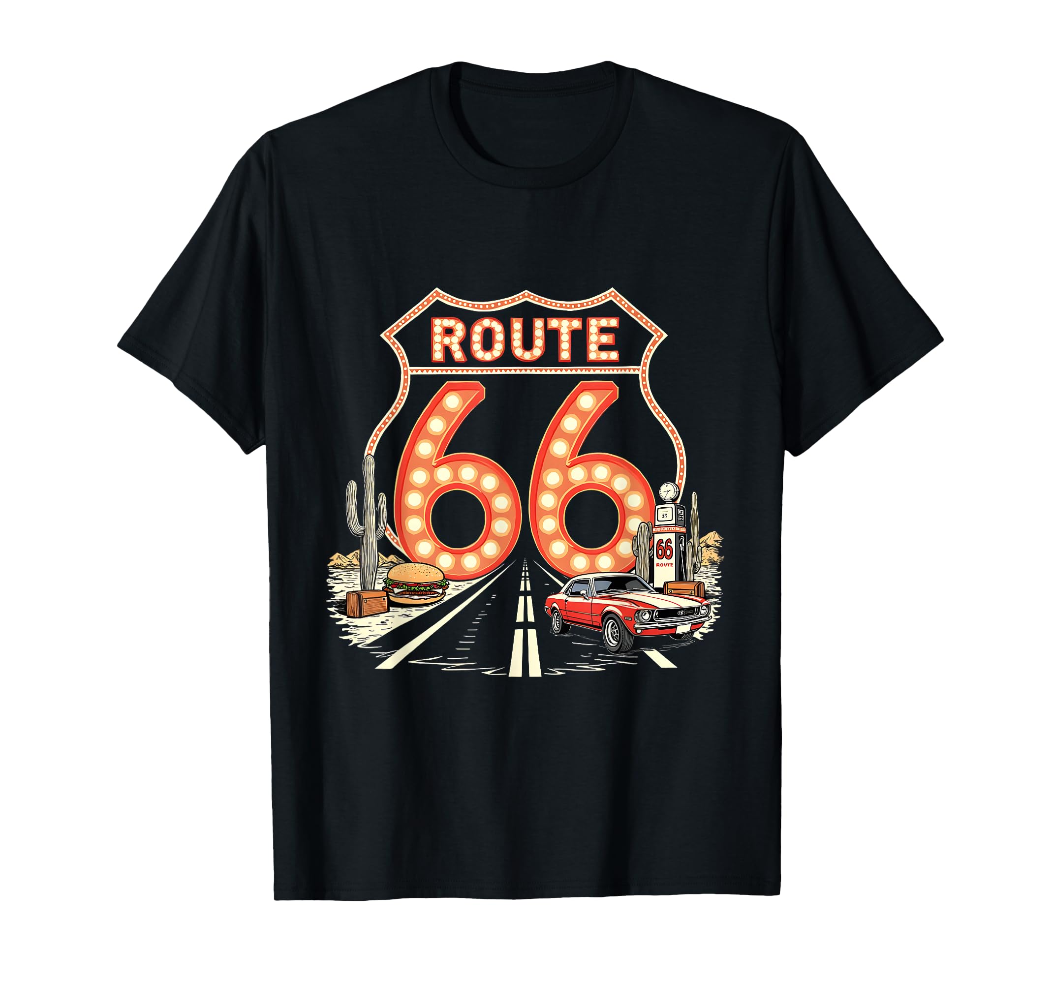 Road Trip 66 Lights Muscle Car T-Shirt - Streetwear Style Unisex - T-Shirt, Sweatshirt, Hoodie