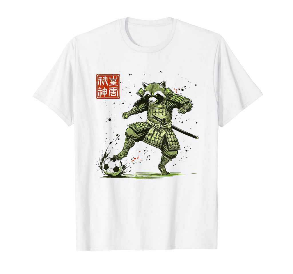 Japanese Samurai Raccoon Soccer Player T-Shirt - Graphic Print Men Women - T-Shirt, Sweatshirt, Hoodie