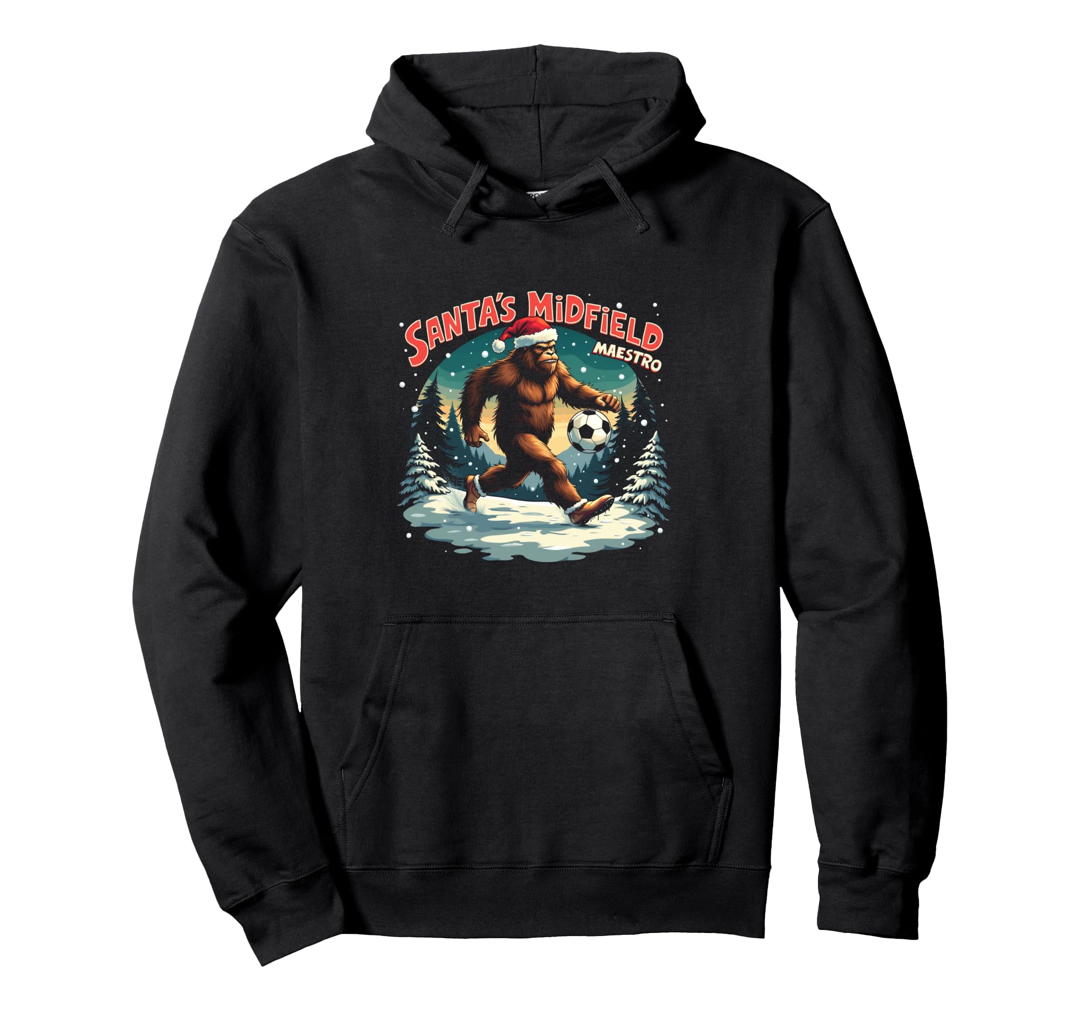 Soccer Midfielder Bigfoot Santas Hoodie - Minimalist Print for Adults - T-Shirt, Sweatshirt, Hoodie