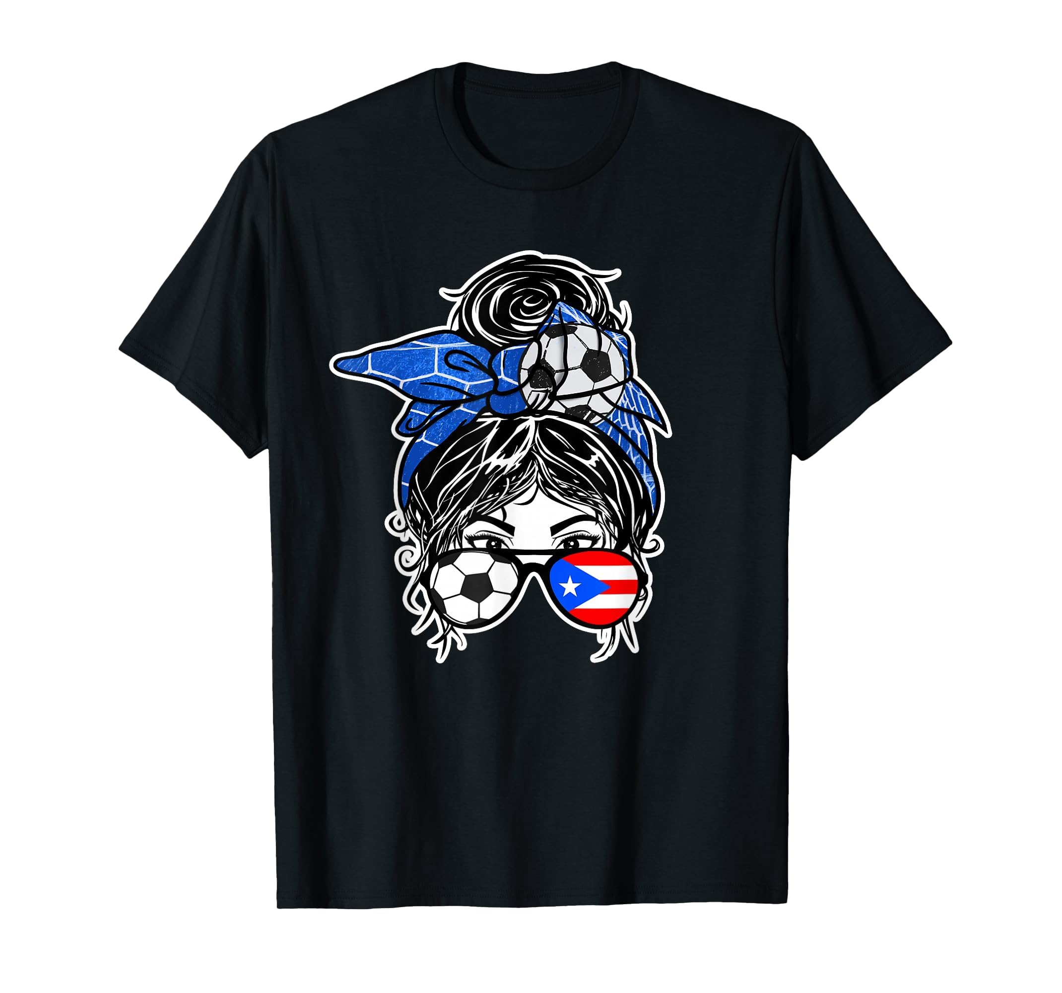 Messy Bun Hair Puerto Rican Soccer T-Shirt - Trendy Graphic for Adults - T-Shirt, Sweatshirt, Hoodie