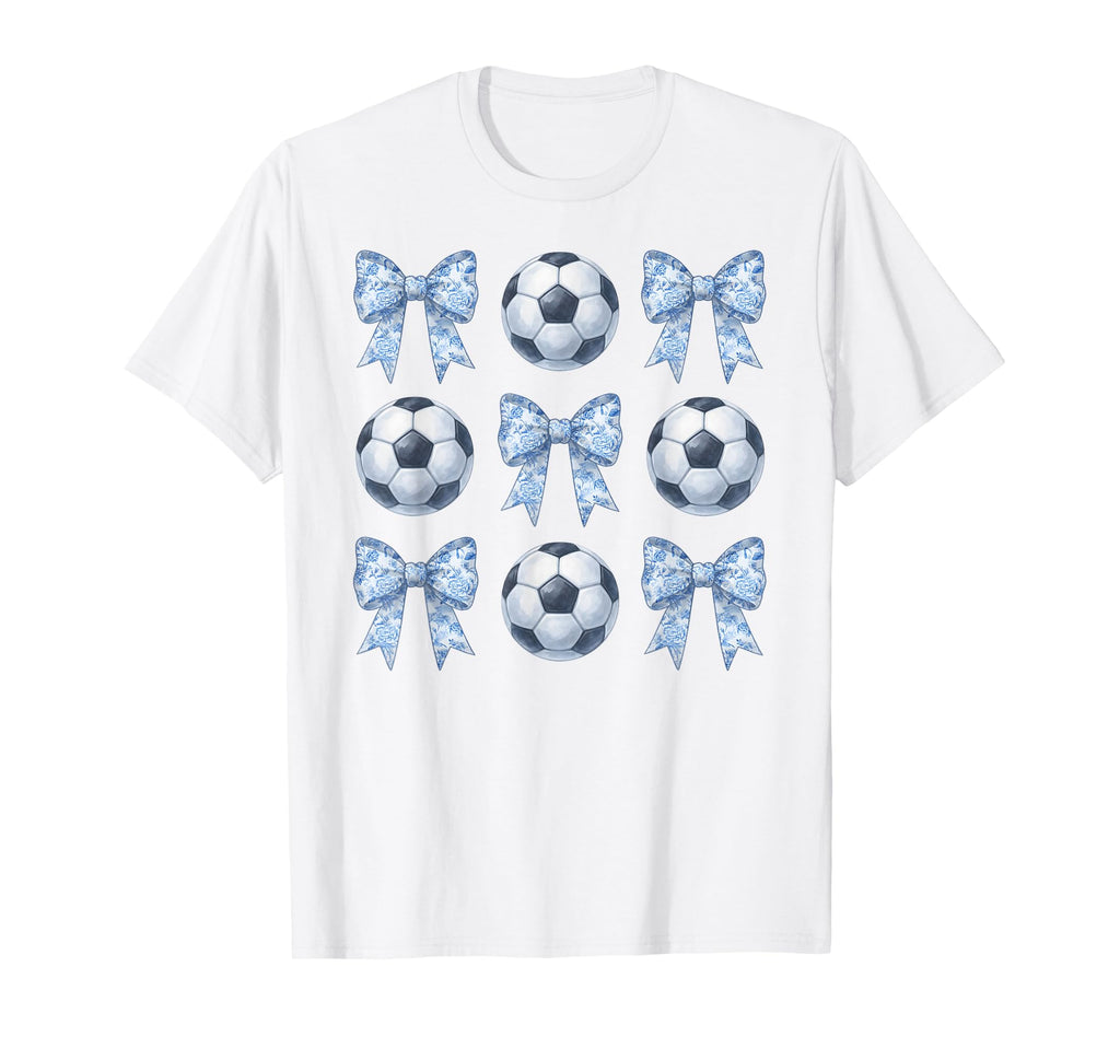 Soccer Toile De Jouy Blue Bow Soccer Mom T-Shirt - Minimalist Print Unisex - T-Shirt, Sweatshirt, Hoodie