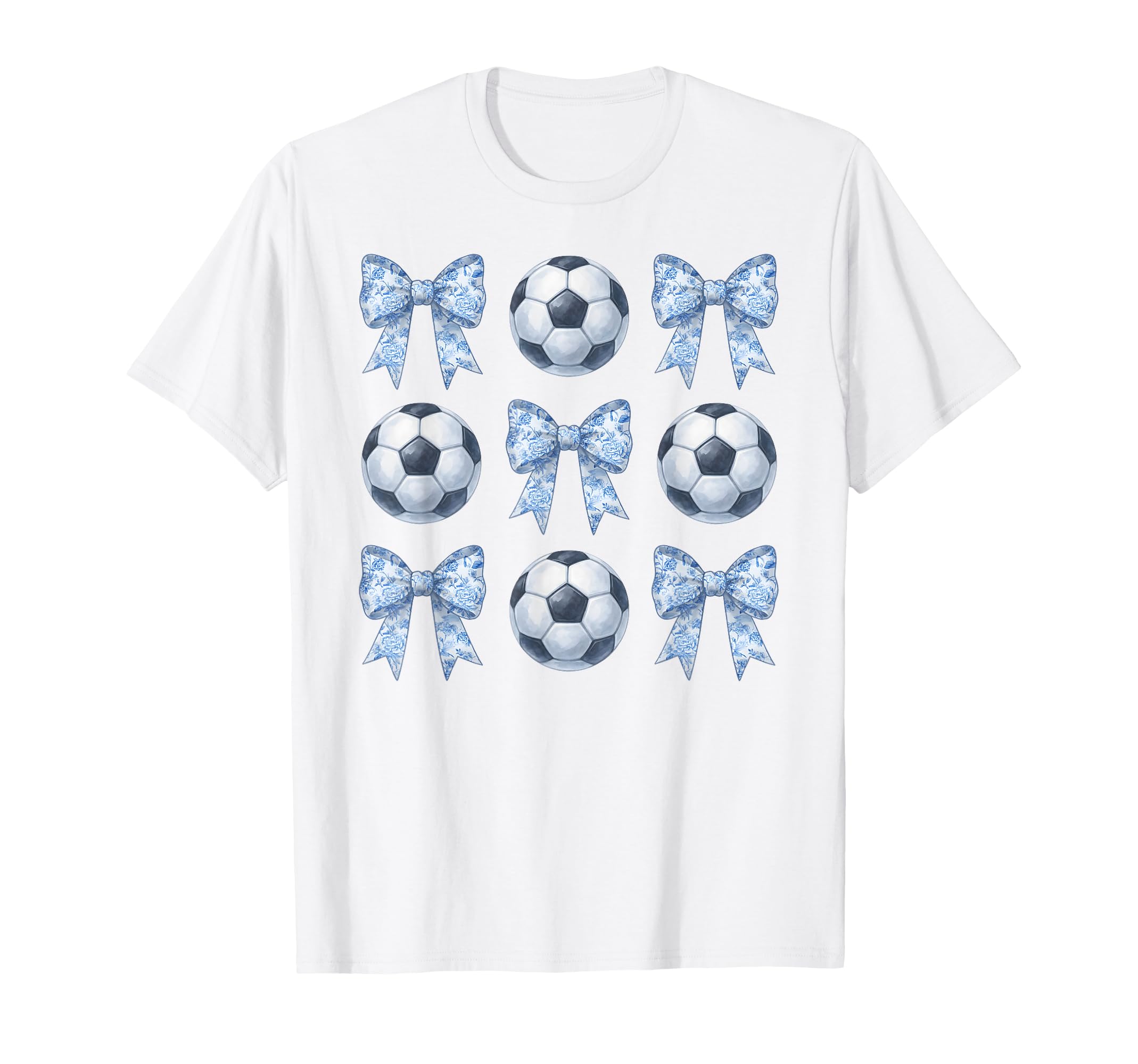 Soccer Toile De Jouy Blue Bow Soccer Mom T-Shirt - Minimalist Print Unisex - T-Shirt, Sweatshirt, Hoodie