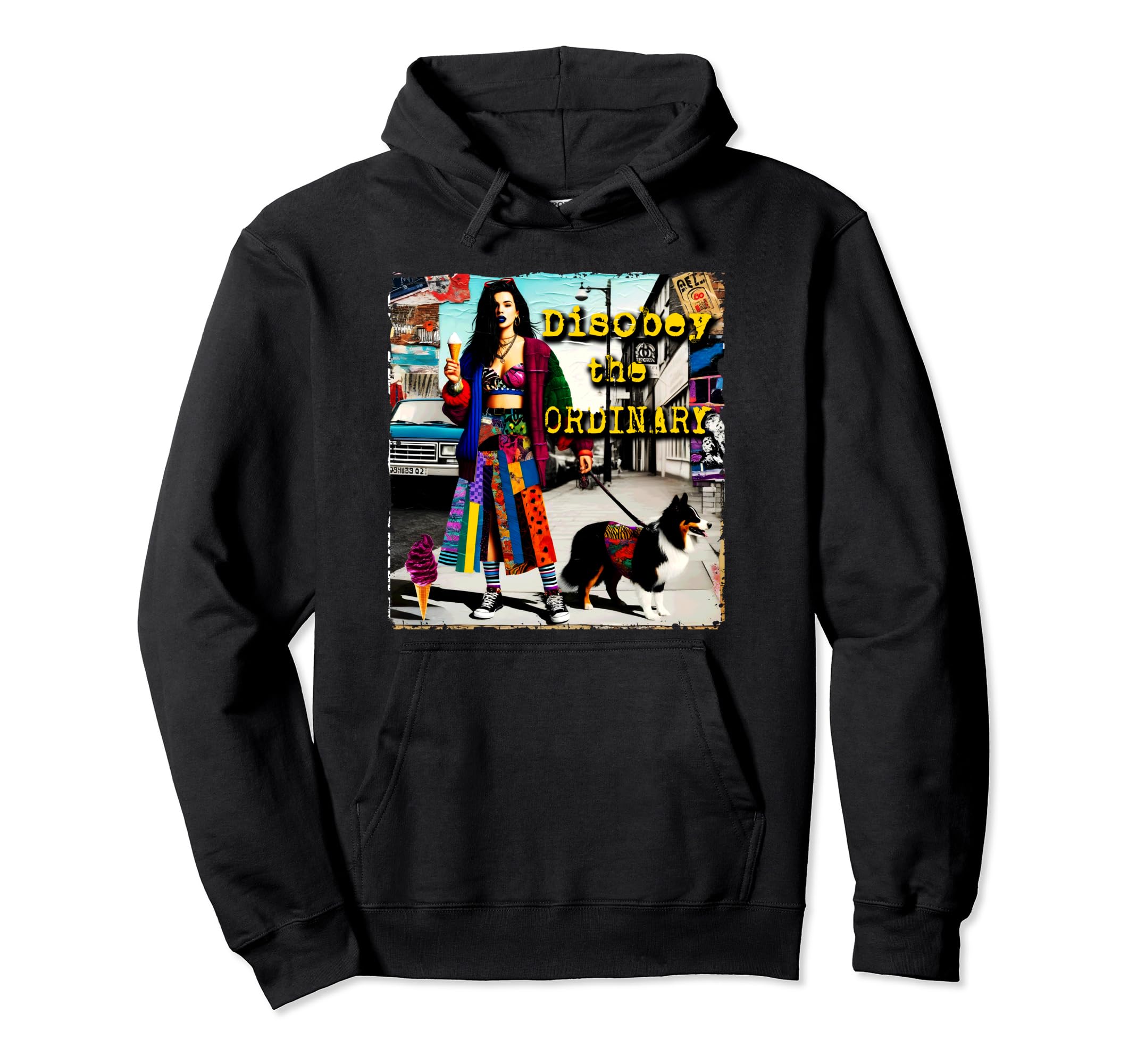 90S Dog Pop Punk Grunge Colorful Distressed Hoodie - Graphic Print Unisex - T-Shirt, Sweatshirt, Hoodie