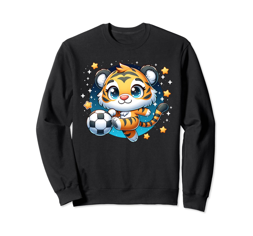 Soccer Player Tiger Cub Kicking Sweatshirt - Graphic Print for Adults - T-Shirt, Sweatshirt, Hoodie