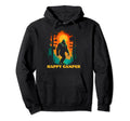Happy Camper Funny Bigfoot Hiking Hoodie - Minimalist Print Men Women - T-Shirt, Sweatshirt, Hoodie