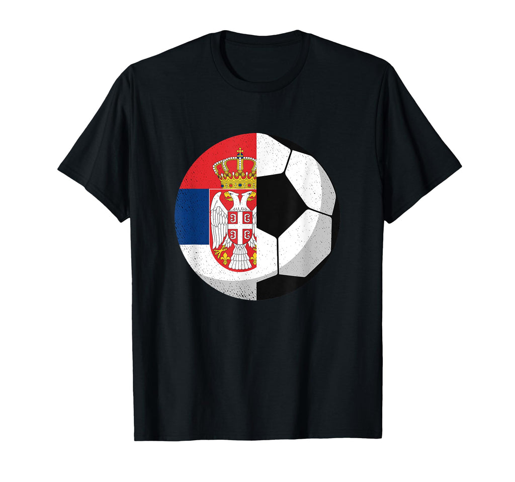 Half Serbia Flag Half Football Serbian T-Shirt - Graphic Print Men Women - T-Shirt, Sweatshirt, Hoodie