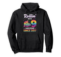 Rollin Into 9 Awesome Since 2017 Birthday Hoodie - Minimalist Print Unisex - T-Shirt, Sweatshirt, Hoodie