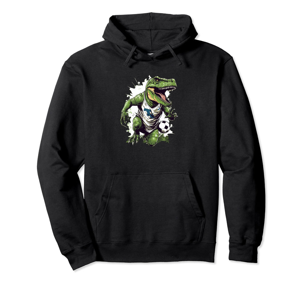 Funny Dinosaur Loves Playing Soccer Hoodie - Novelty Apparel for Adults - T-Shirt, Sweatshirt, Hoodie