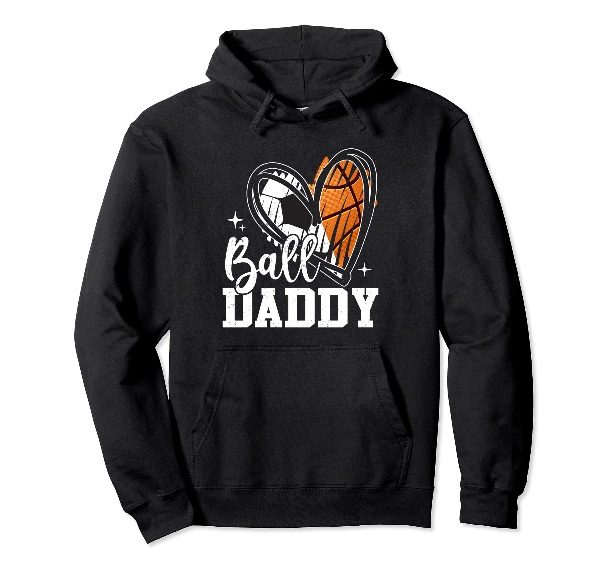 Ball Daddy Soccer Basketball Heart Dad Papa Hoodie - Trendy Graphic Unisex - T-Shirt, Sweatshirt, Hoodie