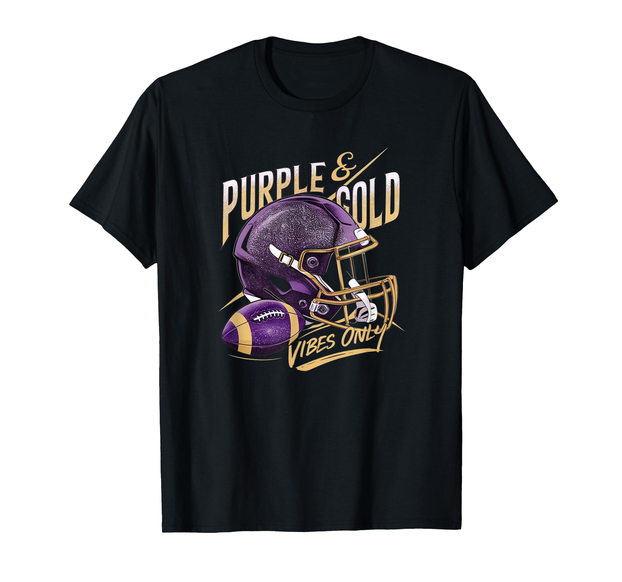 Purple Gold Vibes Only Football Player T-Shirt - Novelty Apparel Unisex - T-Shirt, Sweatshirt, Hoodie
